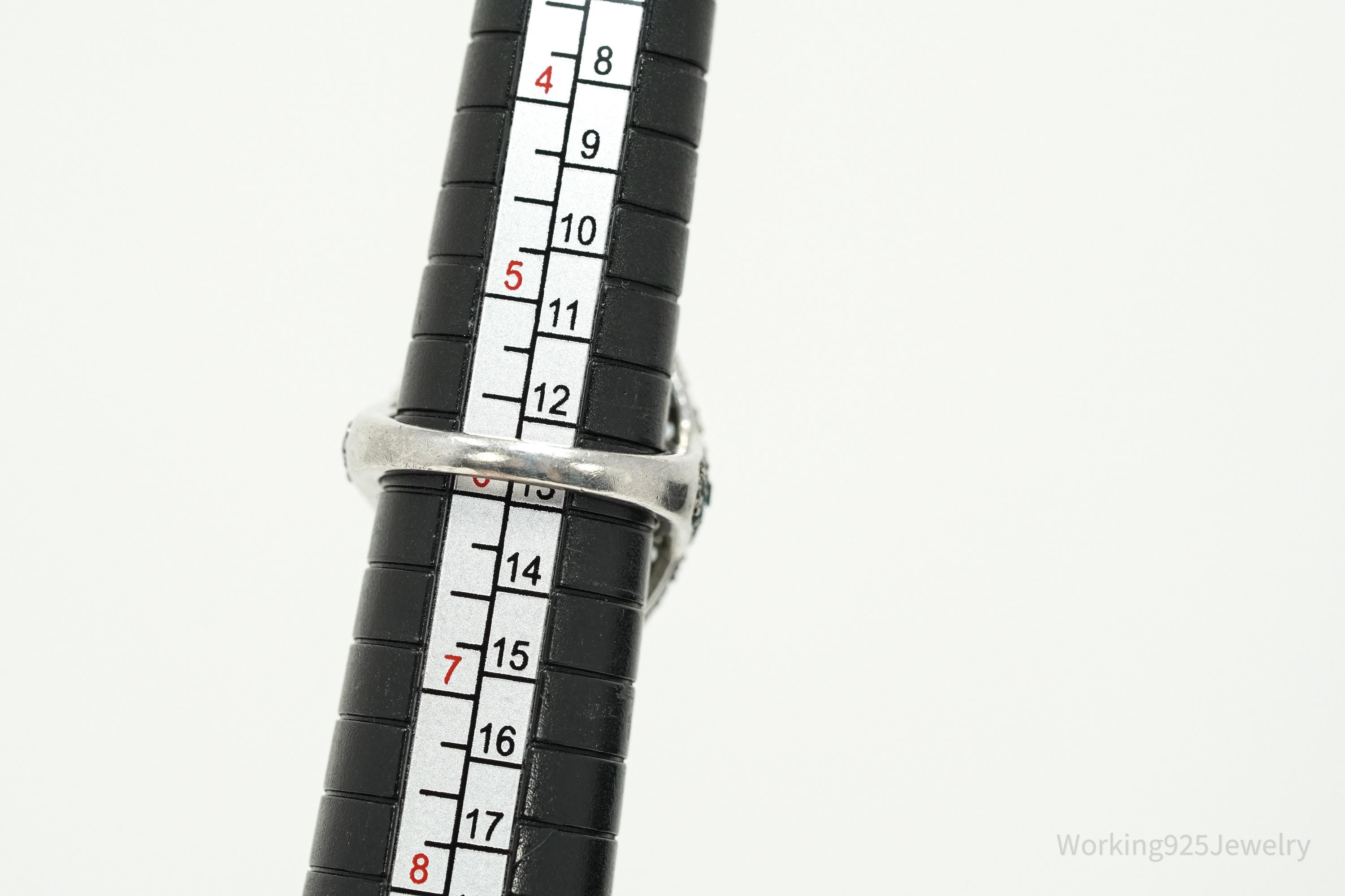 Vintage White Labradorite Moonstone & Blue Topaz 14K Sterling Silver Ring 5.75