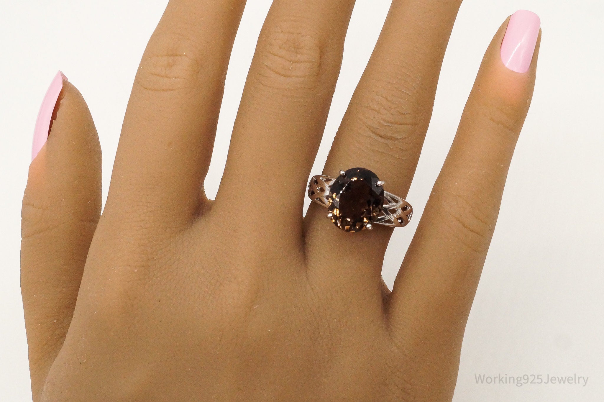 Vintage Large Smoky Topaz Sterling Silver Ring - Size 7