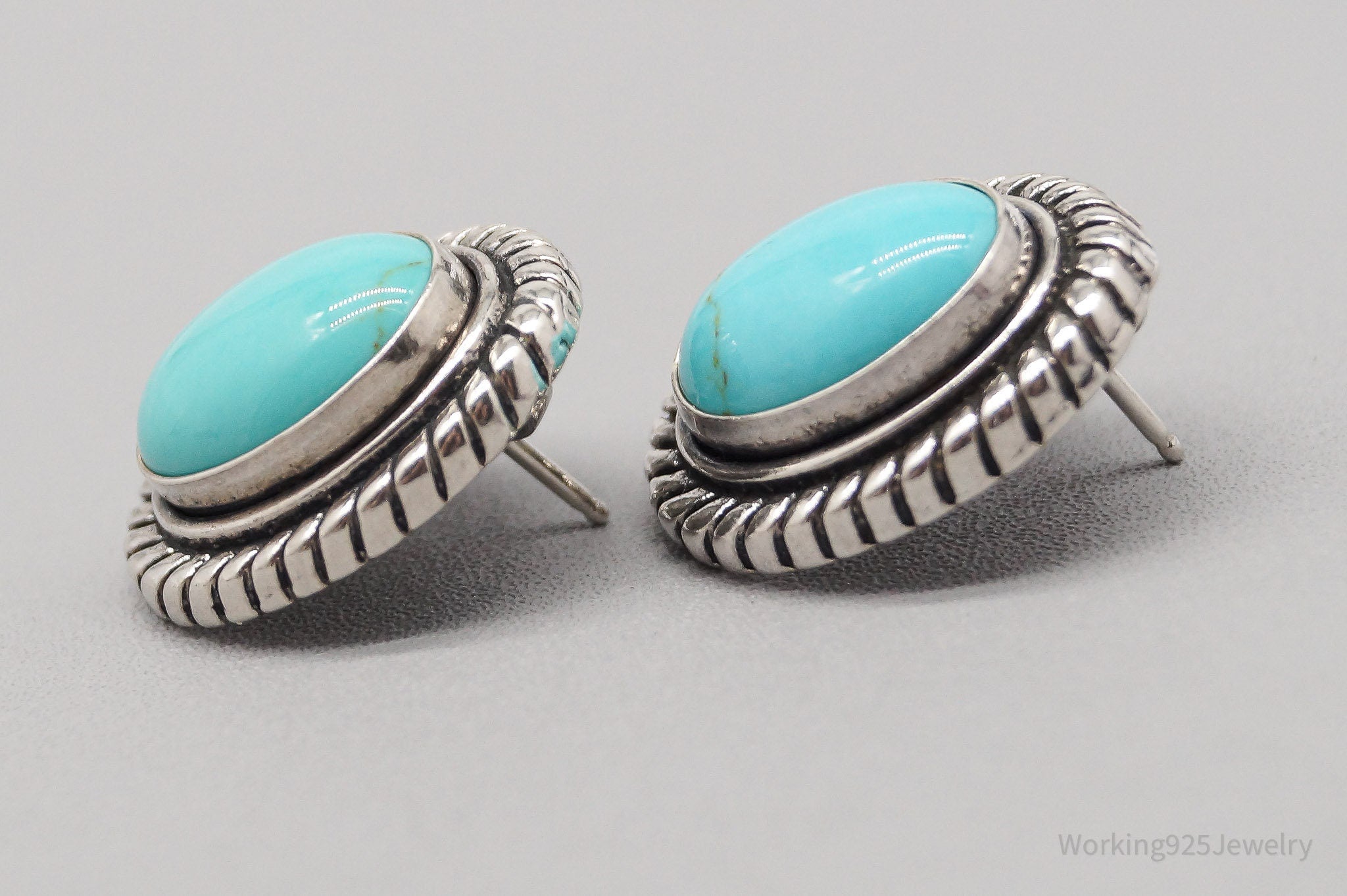 Vintage Blue Turquoise Sterling Silver Earrings