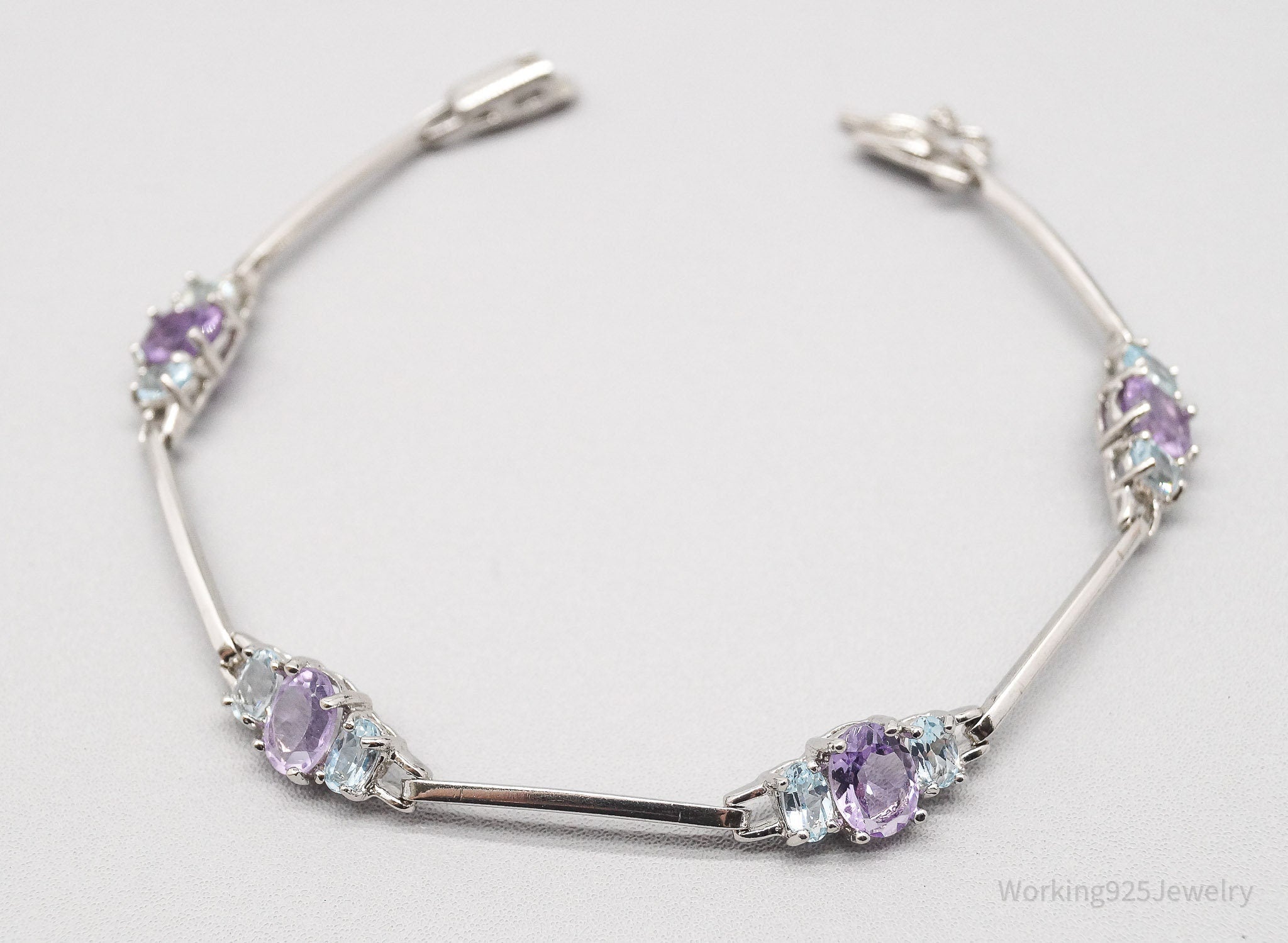 Vintage Designer DBJ Amethyst Blue Topaz Sterling Silver Bracelet