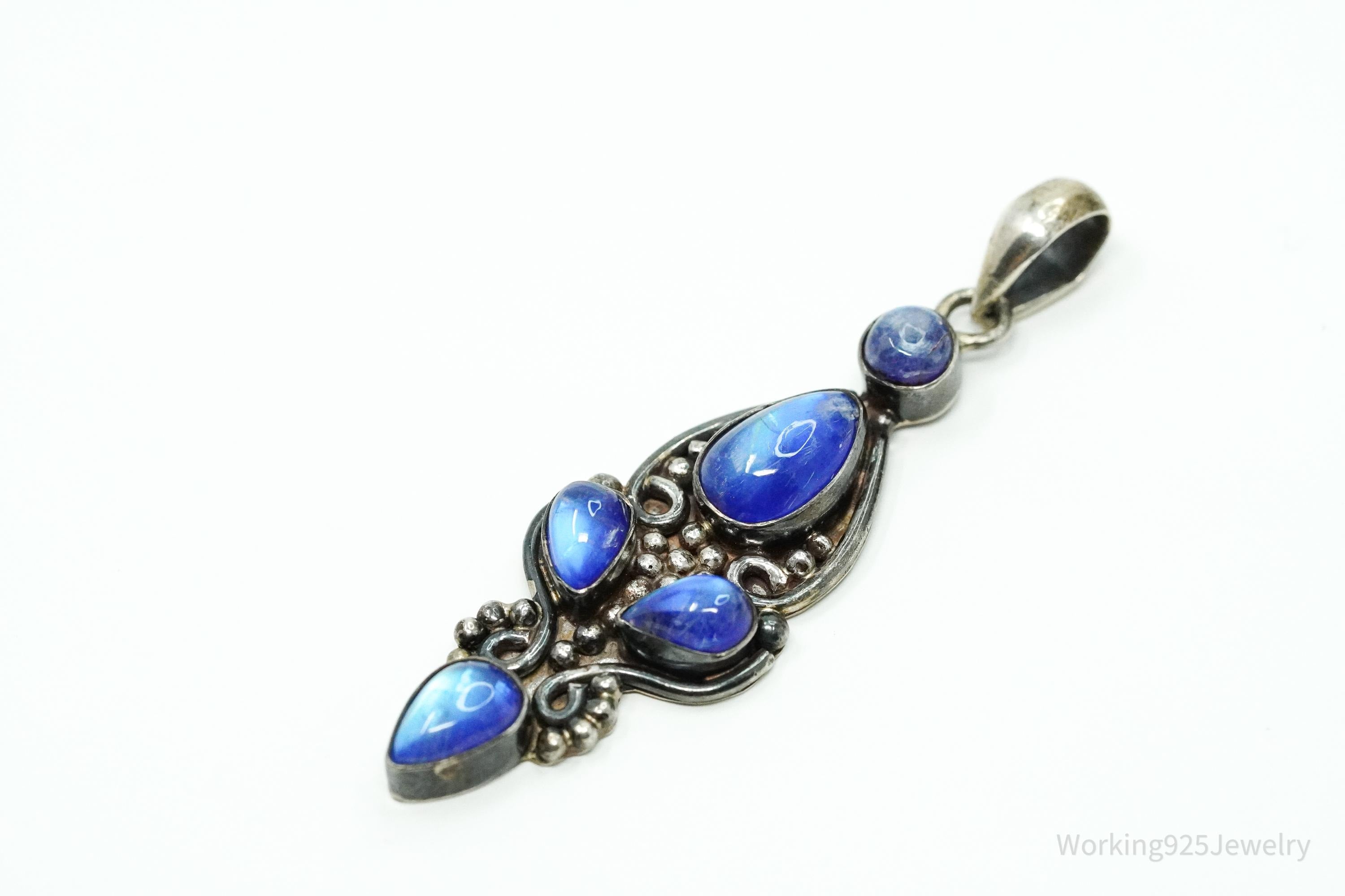 Vintage Blue Moonstone Sterling Silver Necklace Pendant