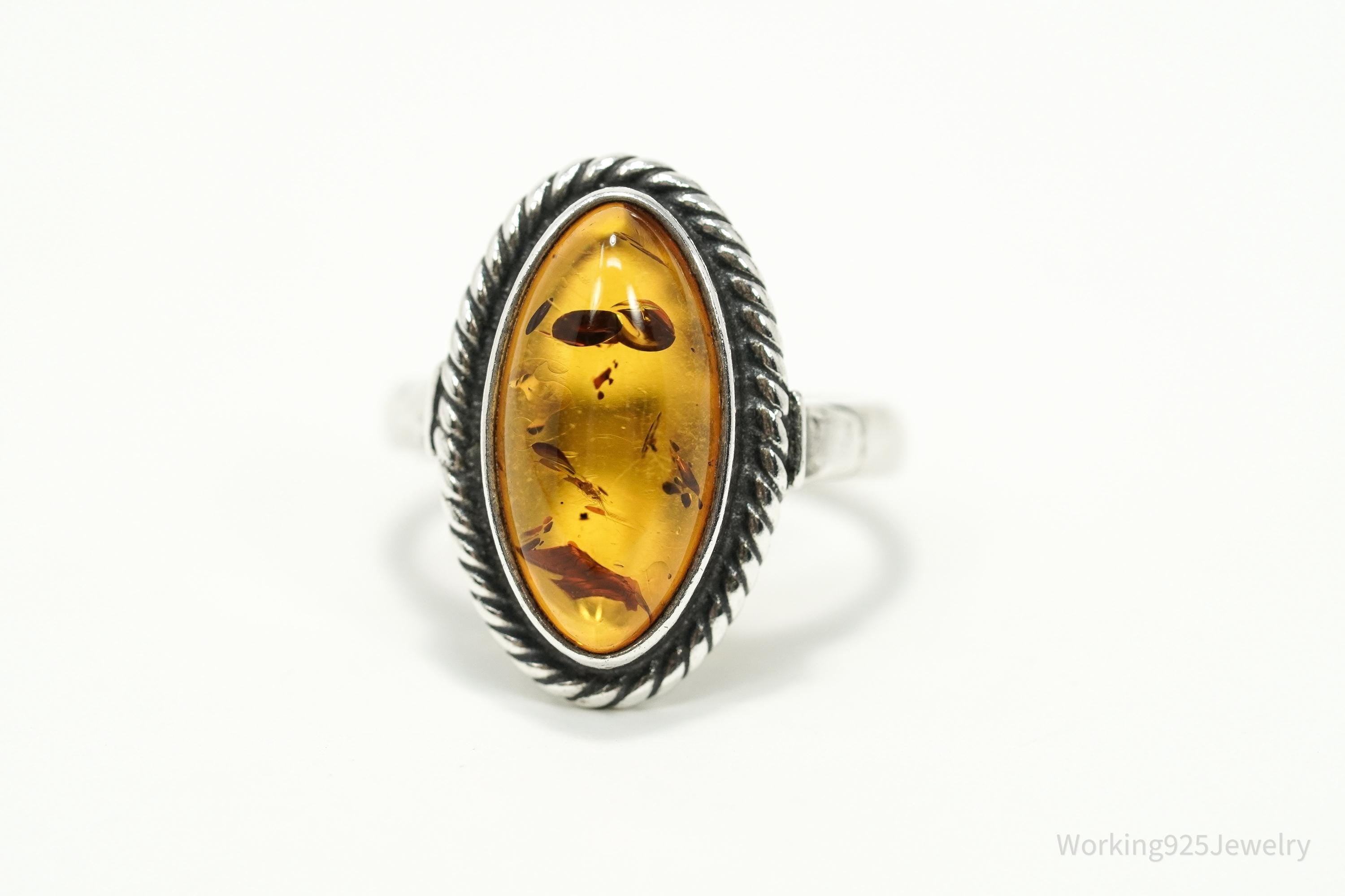 Vintage Amber Sterling Silver Ring - Size 5.75