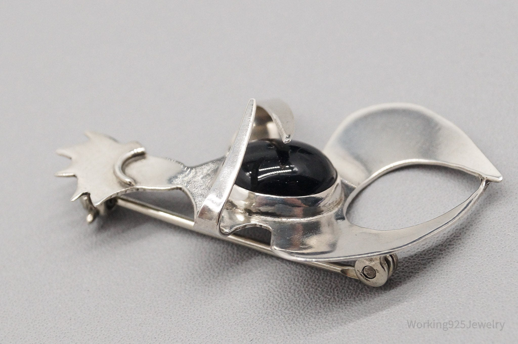 Vintage Black Onyx Sterling Silver Brooch Pin