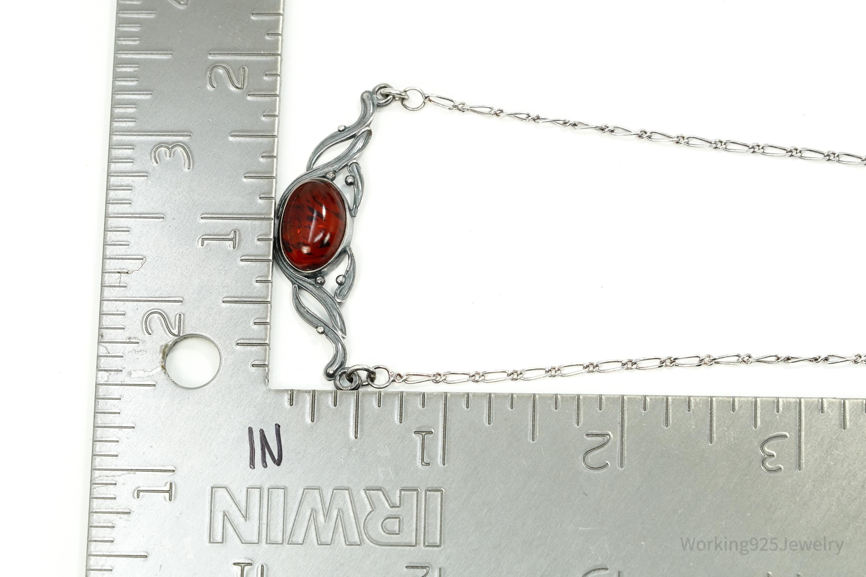 Vintage Amber Sterling Silver Necklace 16"