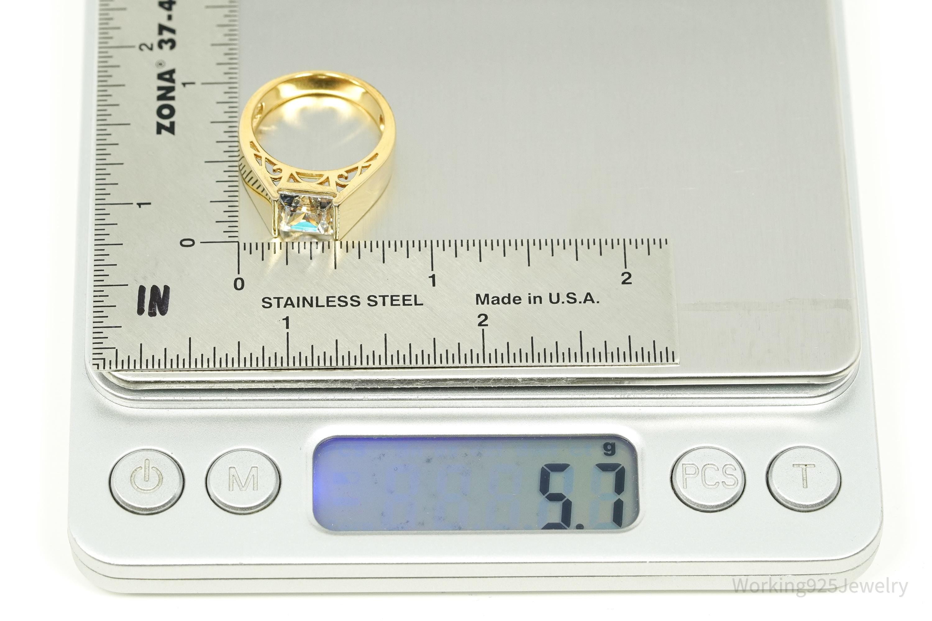 Vintage Gold Vermeil Cubic Zirconia Sterling Silver Ring - Size 7