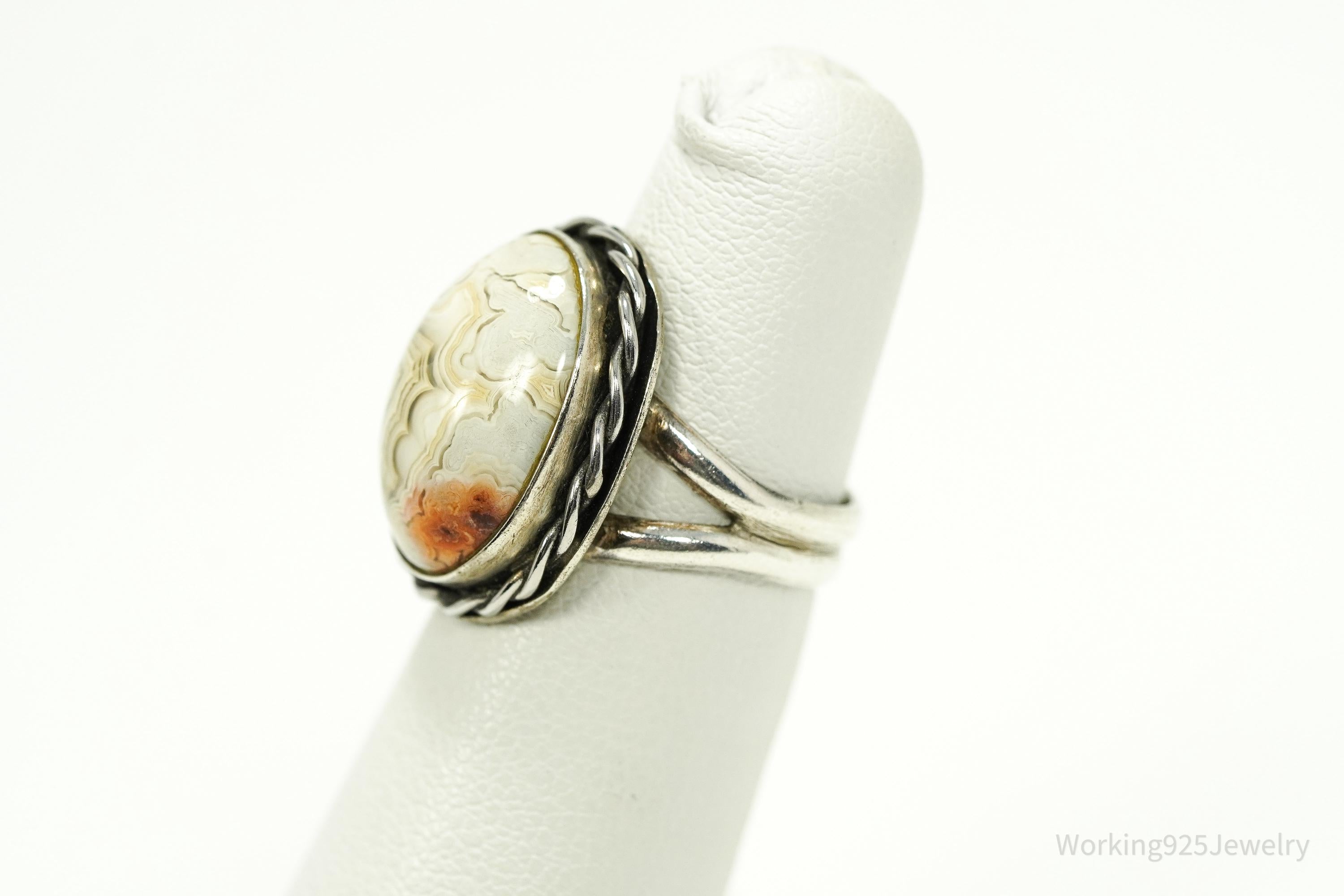 Vintage Agate Silver Ring Size 4.5
