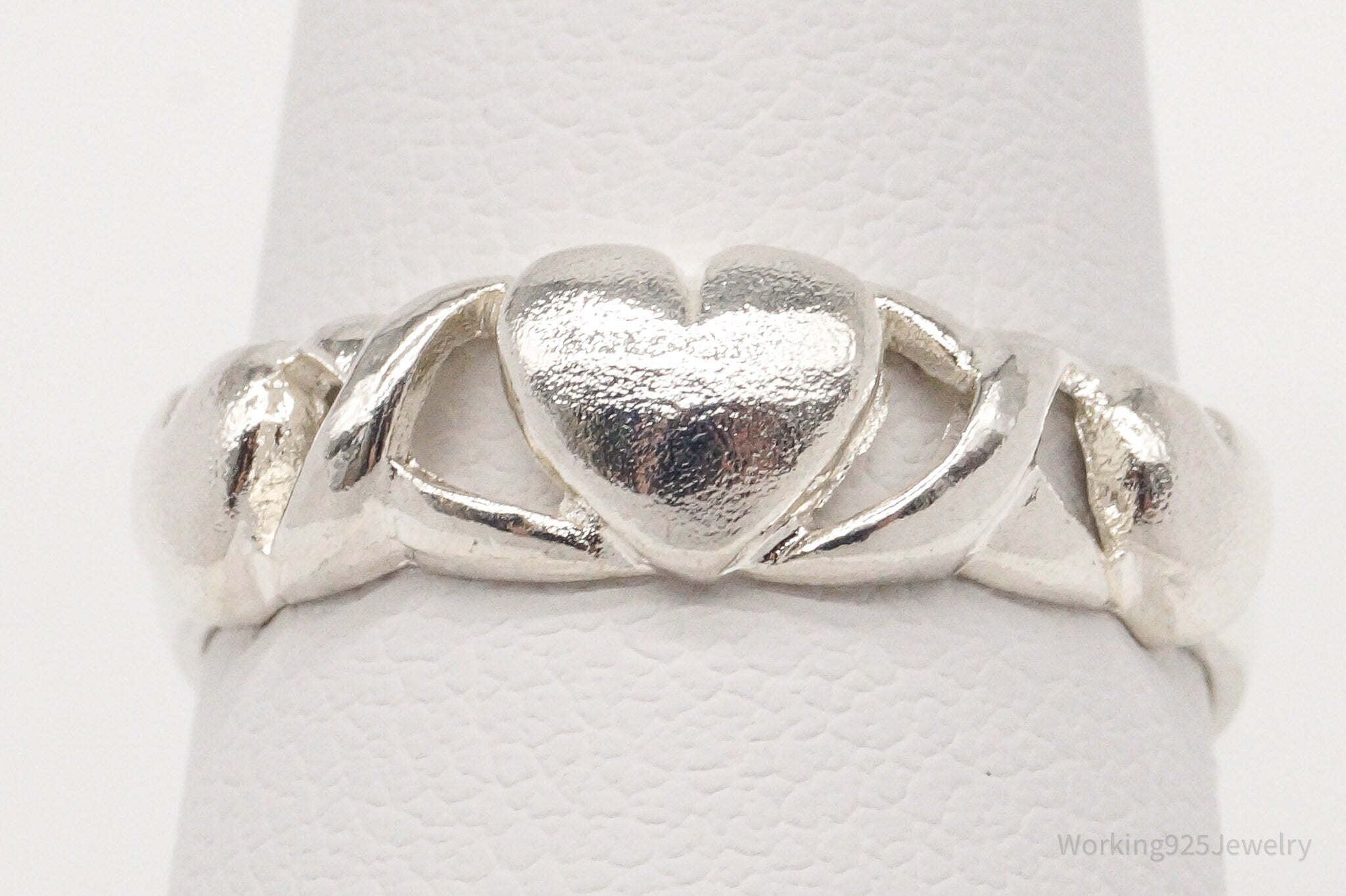 Vintage Puffy Hearts Sterling Silver Ring - Size 7.25