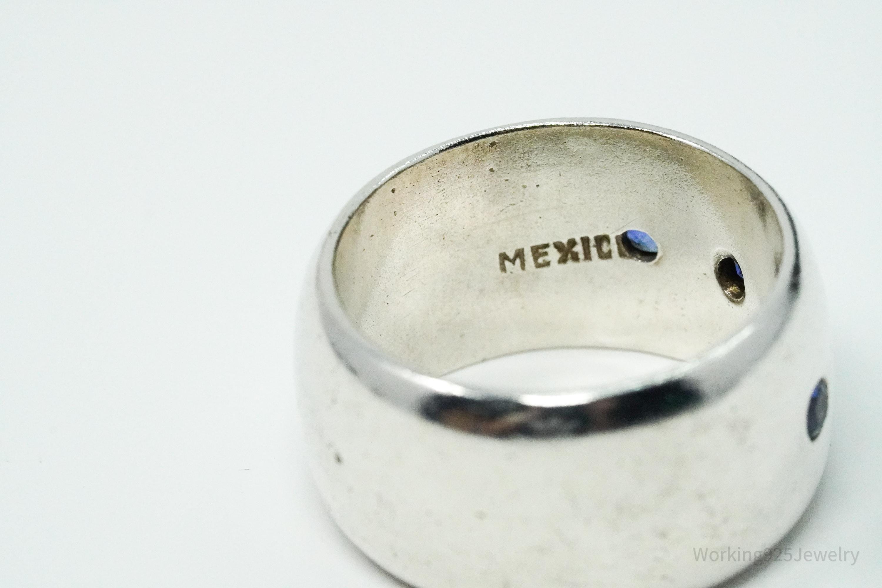 Vintage Blue Sapphire Mexico Sterling Silver Band Ring - Size 10
