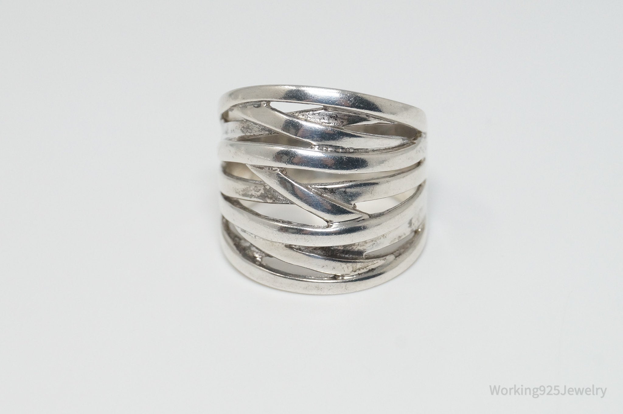 Vintage Modern Weave Sterling Silver Band Ring - Size 9.5