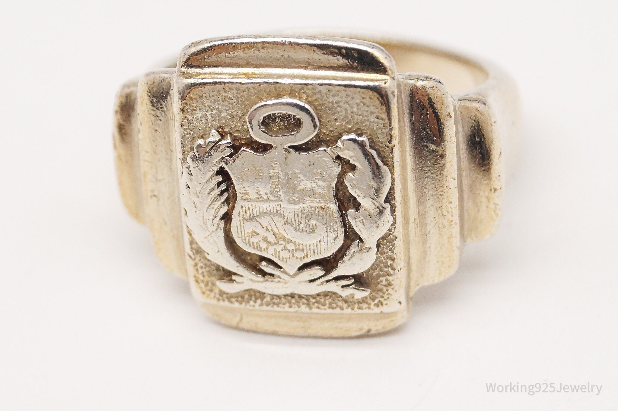 RARE Antique Peru National Coat Of Arms 900 Ring - Size 6.5