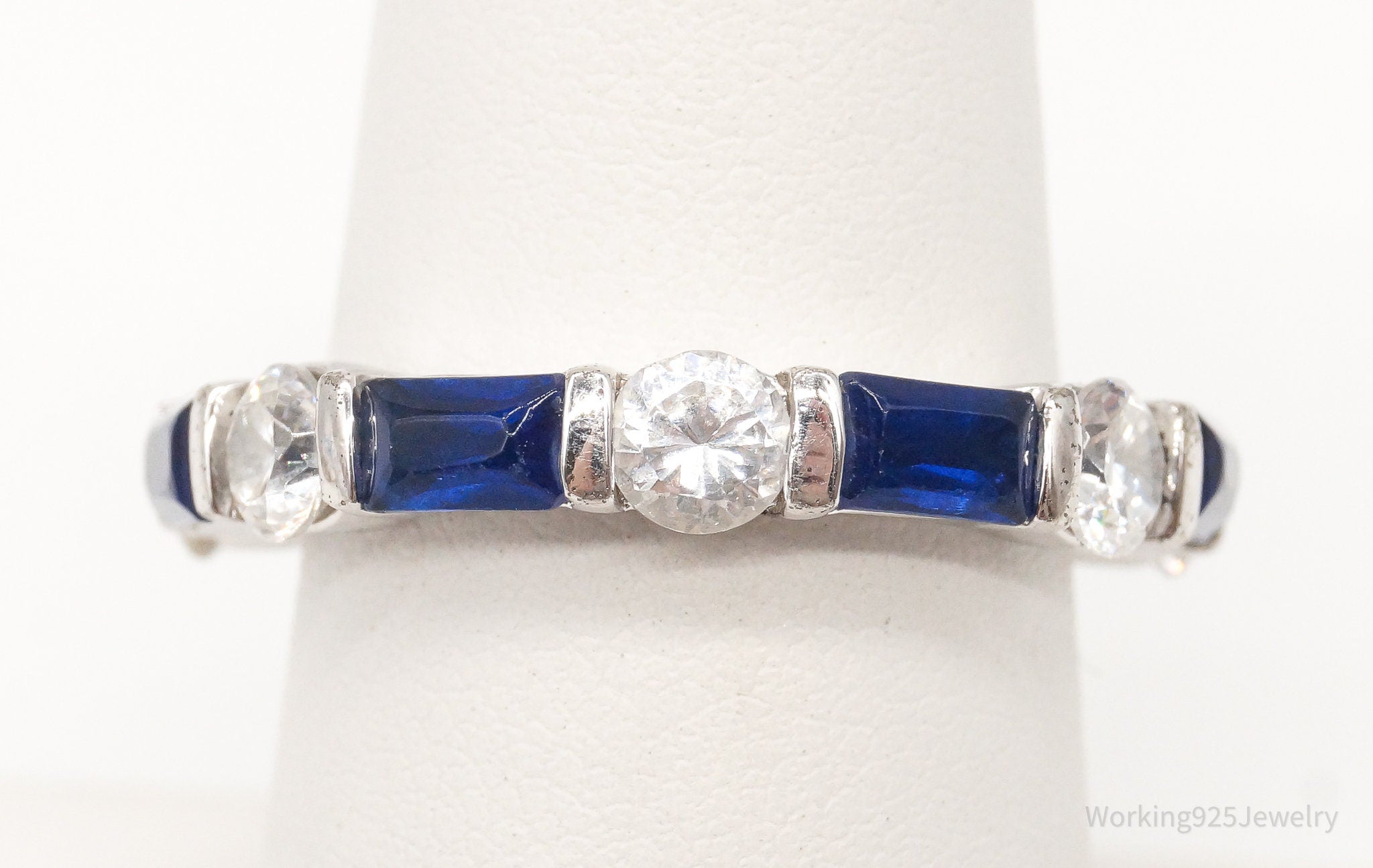 Vintage RP Cubic Zirconia Blue Stone Sterling SIlver Ring - Size 7