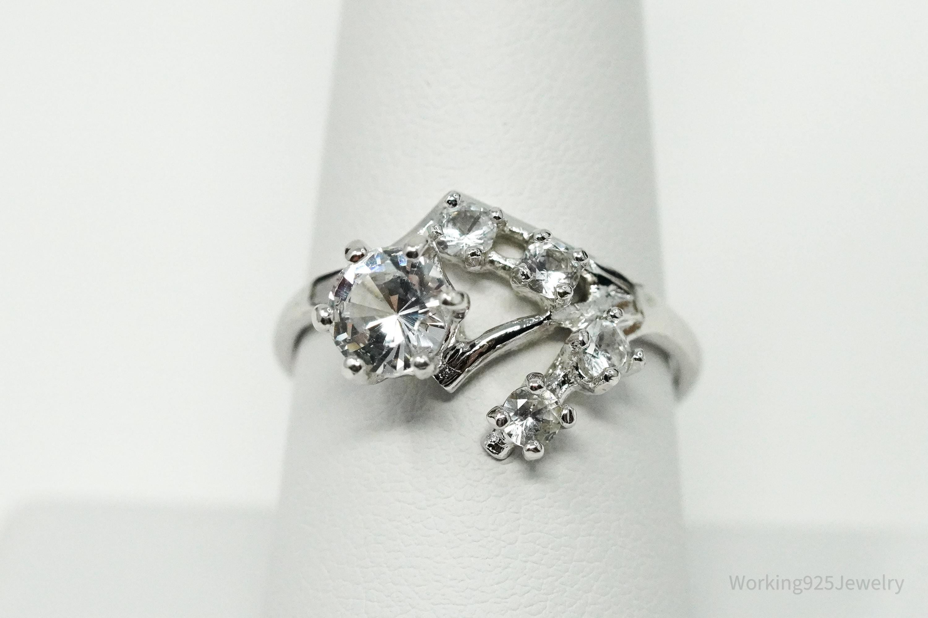 RARE Vintage Mid Century Vargas Mfg. Co. White Topaz Sterling Silver Ring - Size 9