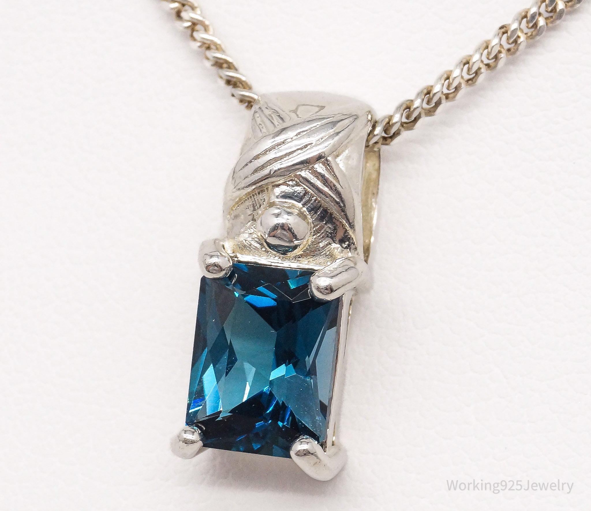 Vintage London Blue Topaz Sterling Silver Necklace 18"