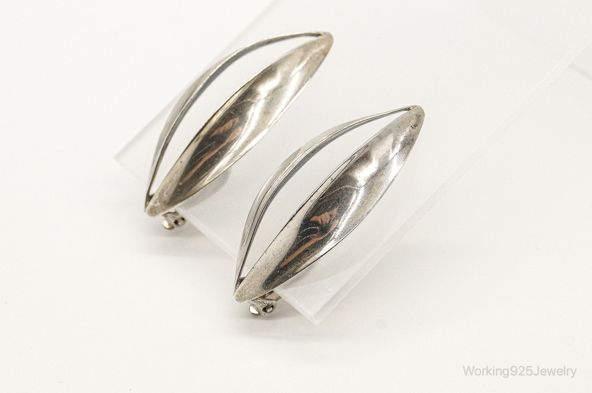 Vintage Modernist COF Carl Ove Frydensberg Sterling Silver Clip On Earrings