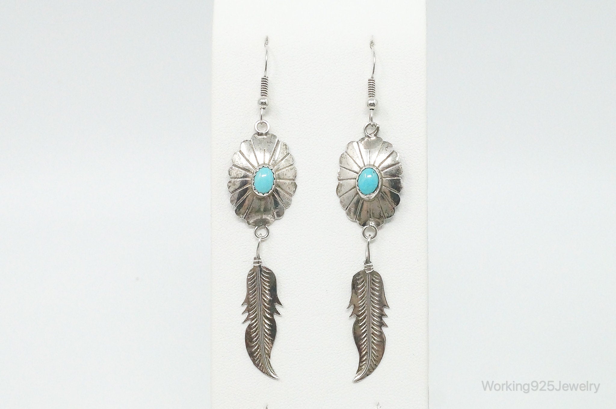 Vintage Native American Turquoise Feather Sterling Silver Earrings