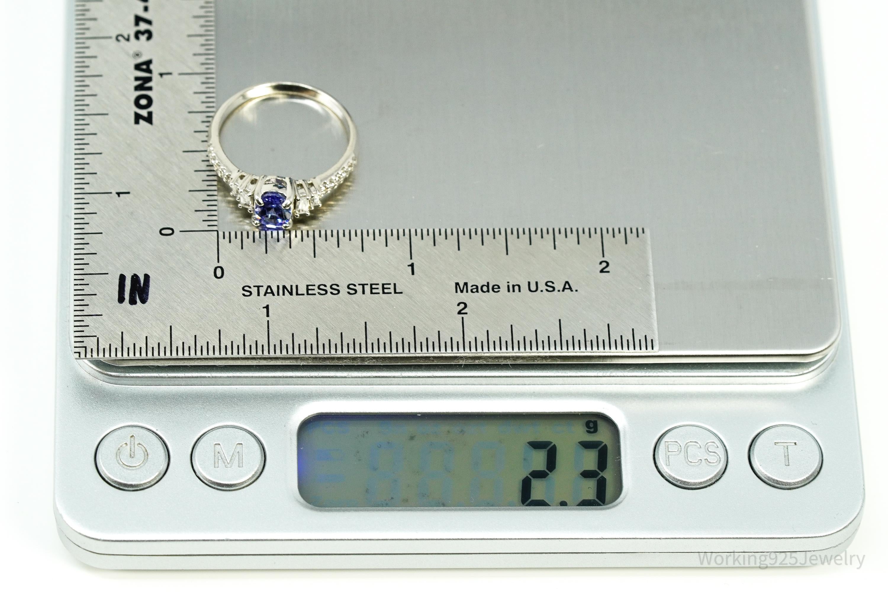 Tanzanite & White Zircon Sterling Silver Ring - Size 7
