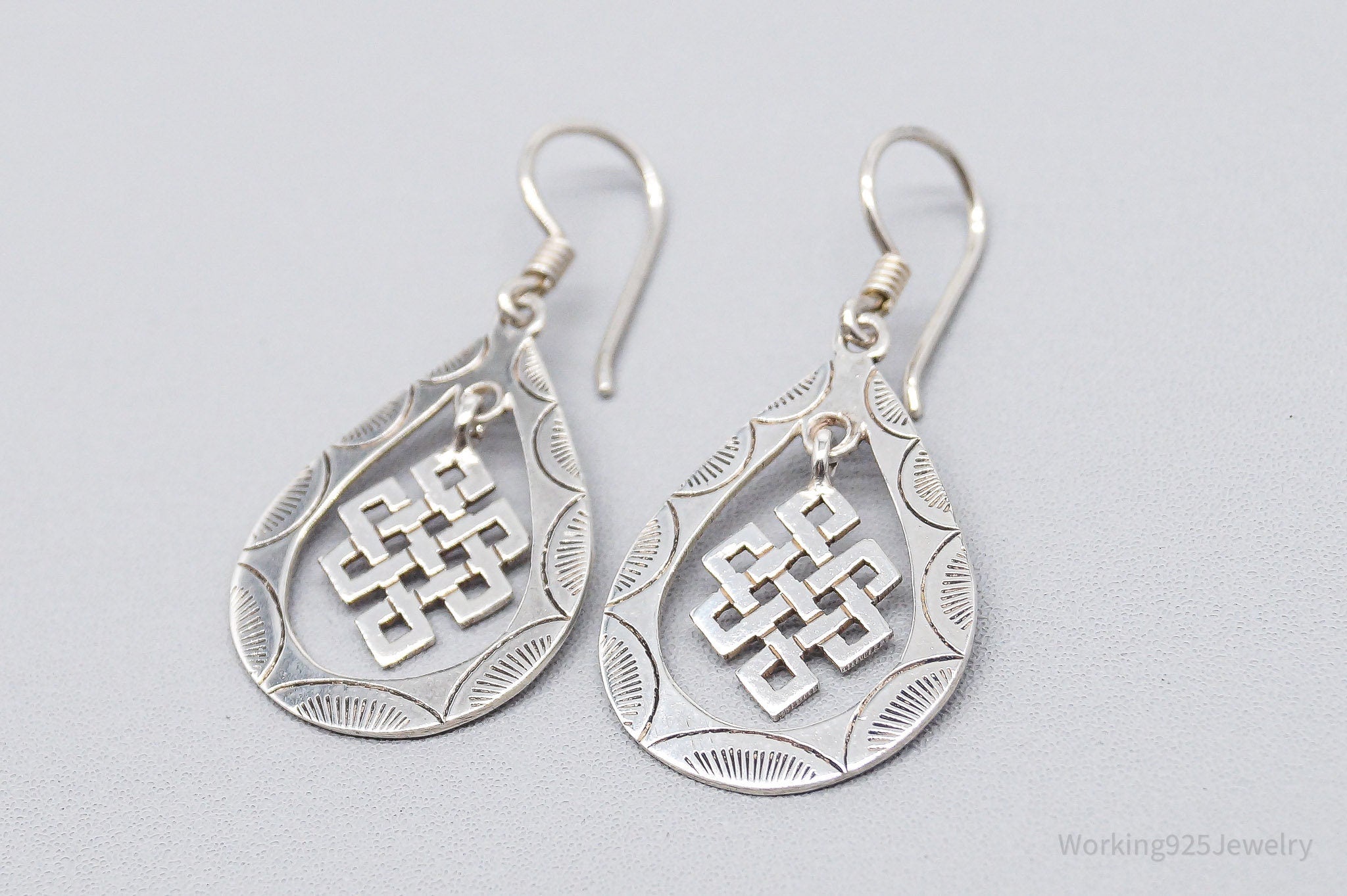 Vintage Eternal Endless Knot Sterling Silver Earrings