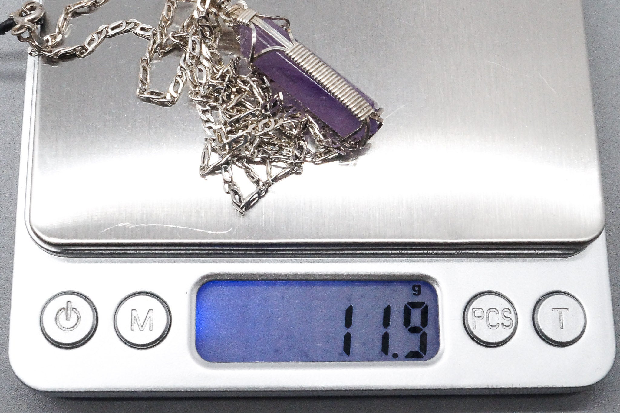 Vintage Amethyst Crystal Sterling Silver Necklace 2"