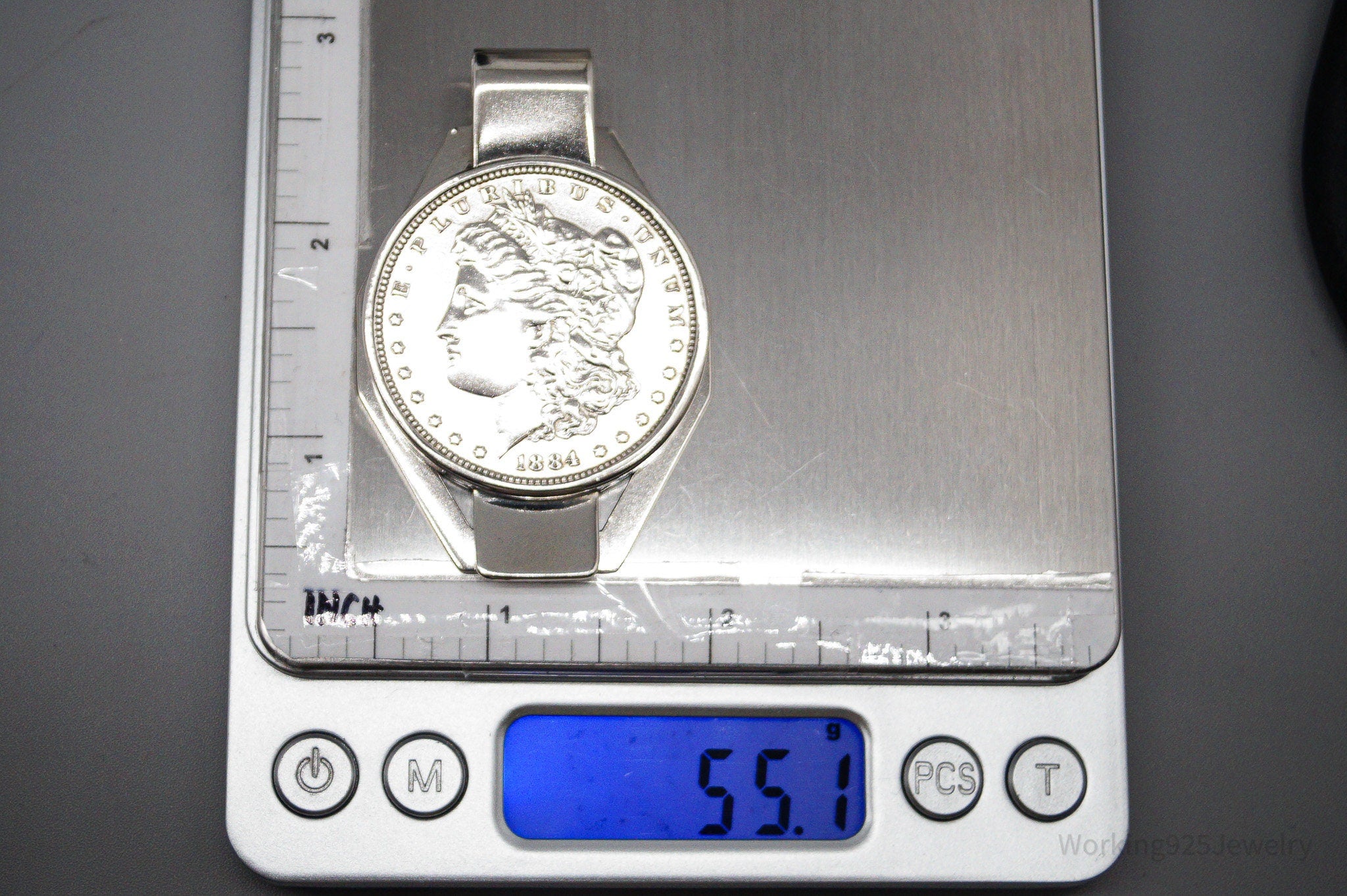 Antique 1884 Morgan Silver Dollar Coin Sterling Silver Money Clip