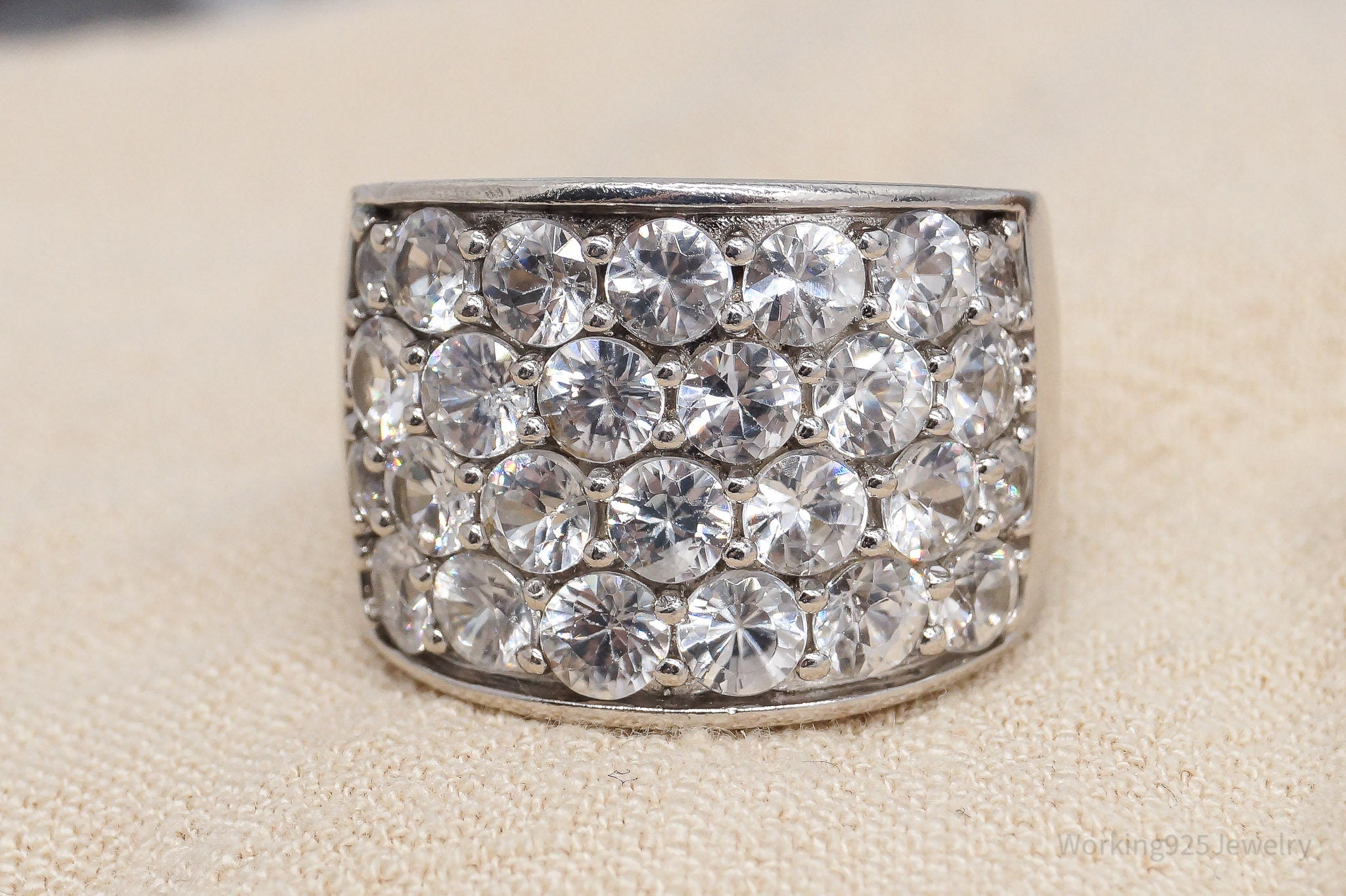 Vintage Cubic Zirconia Sterling Silver Band Ring - Size 9