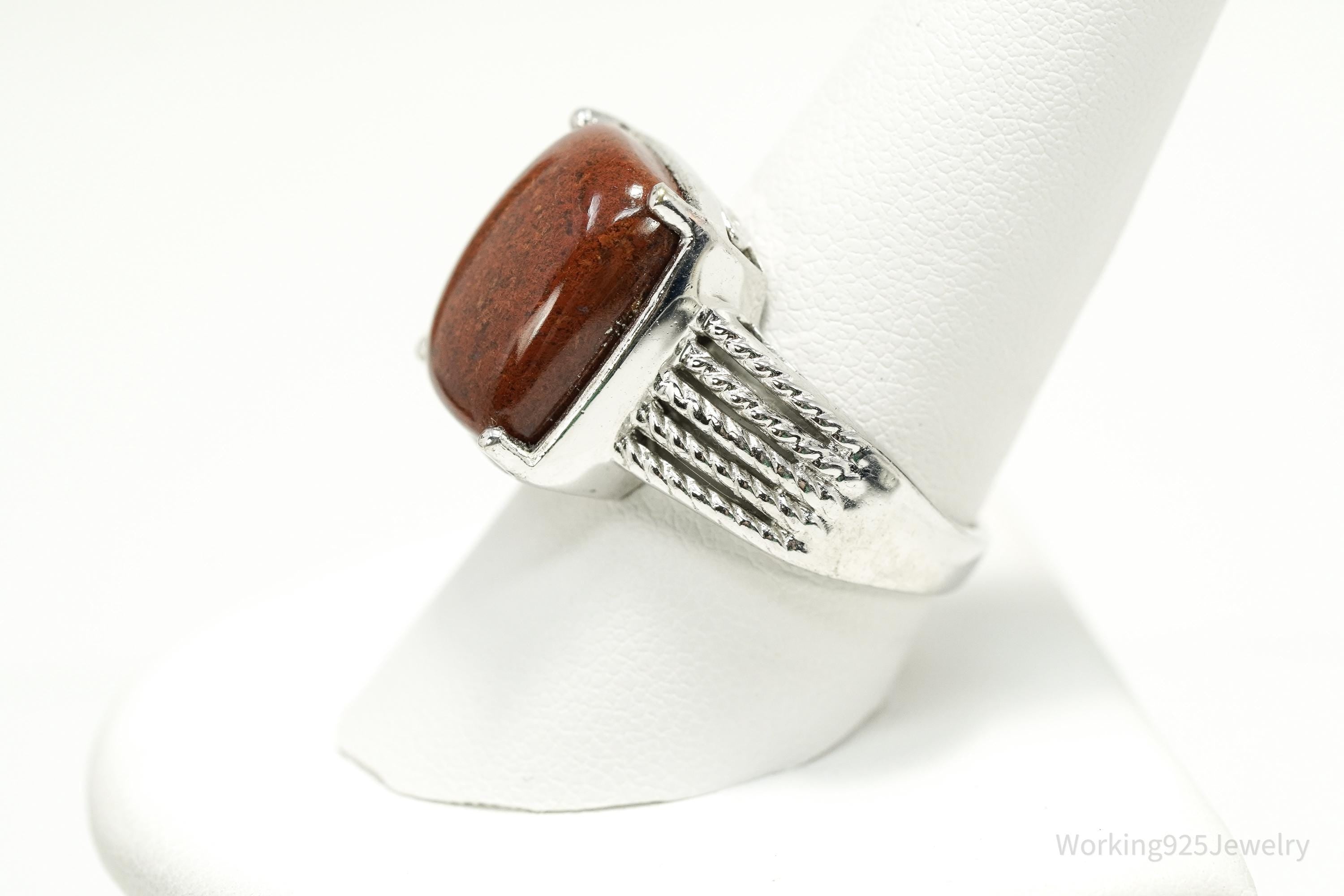 Vintage Karis Sterling Silver Ring • Brown Jasper Cabochon Size 9