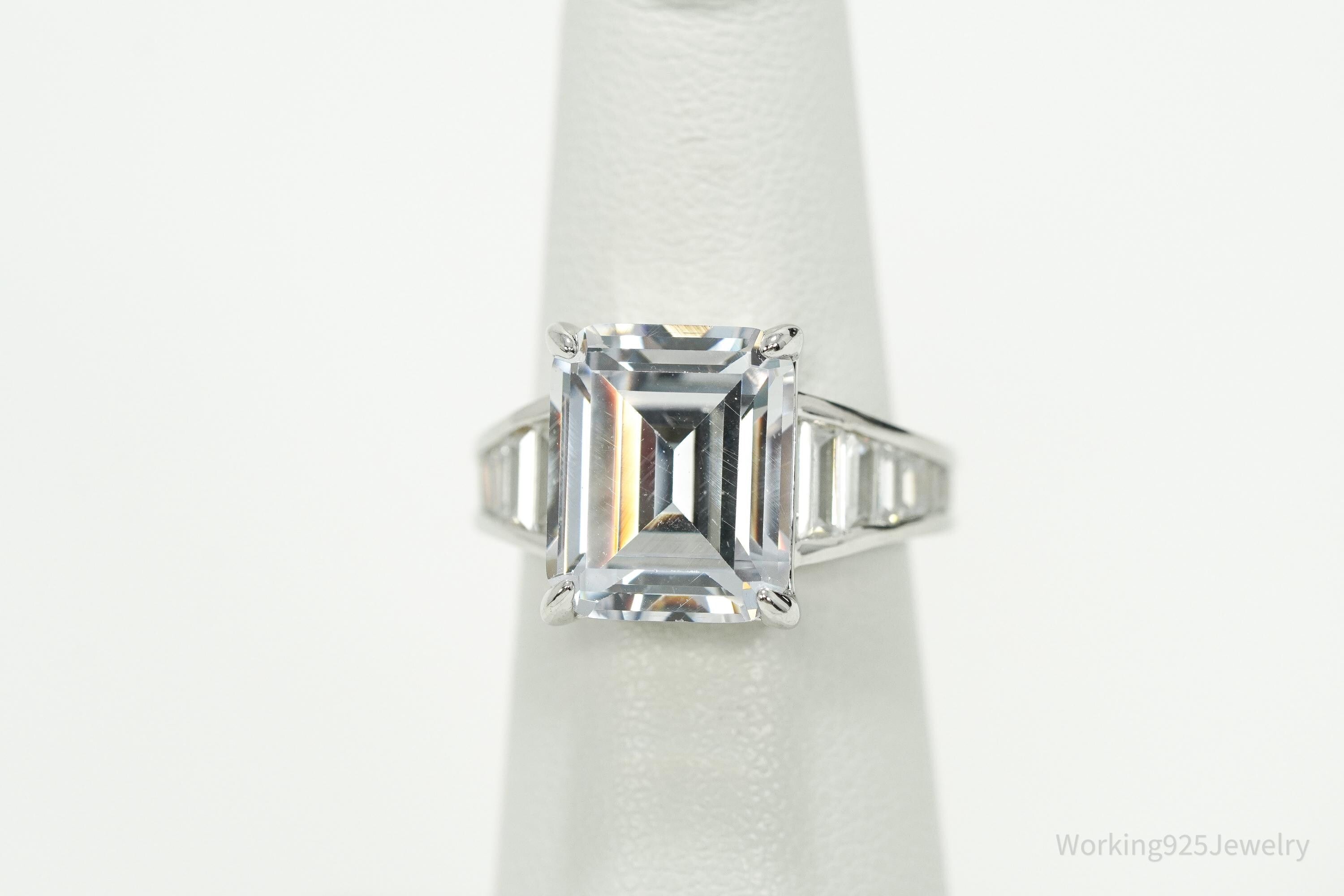 Vintage JCL Large Cubic Zirconia Sterling Silver Ring Size 5