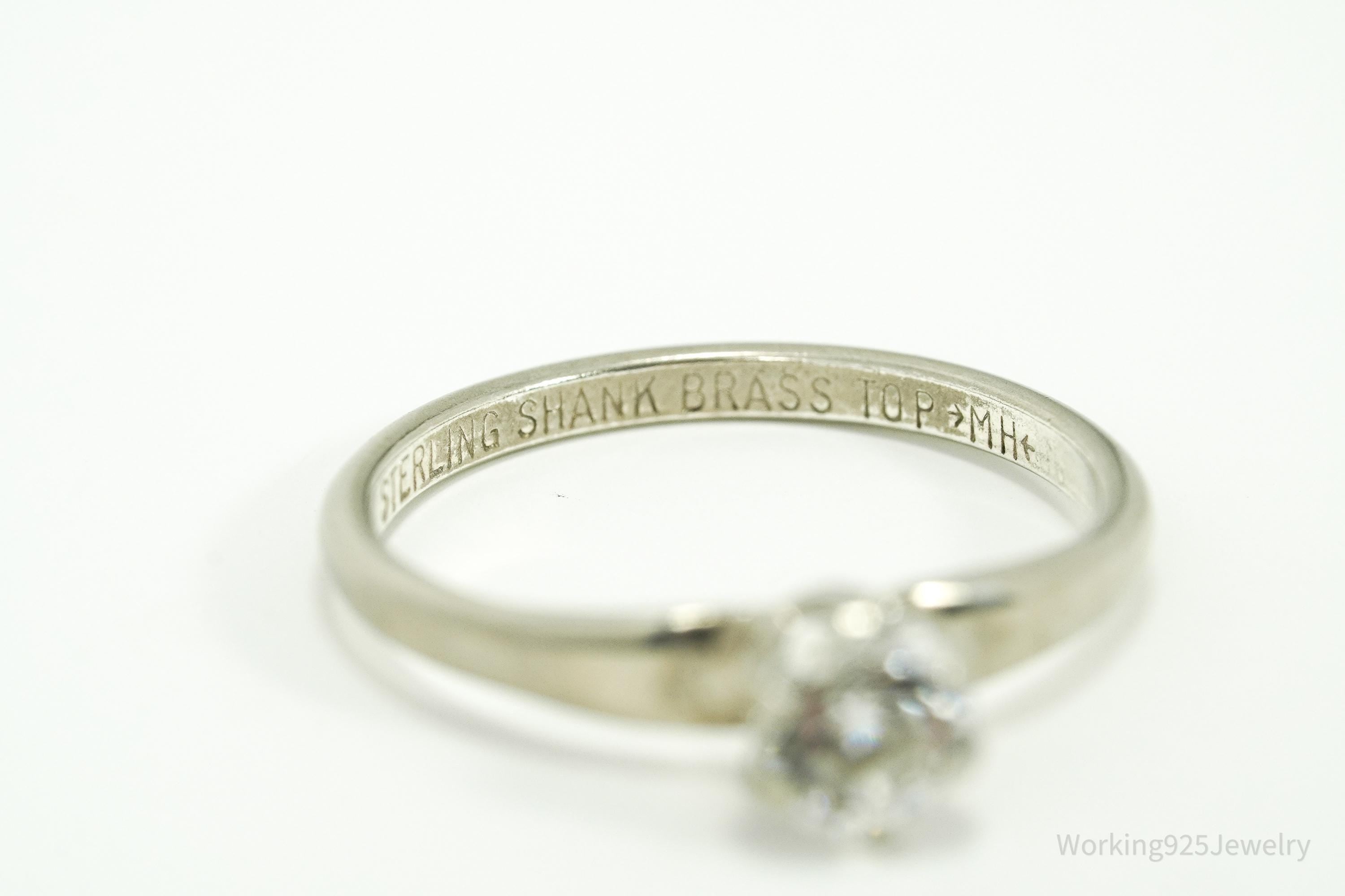 Vintage Designer Cubic Zirconia Sterling Silver Ring Size 7.75