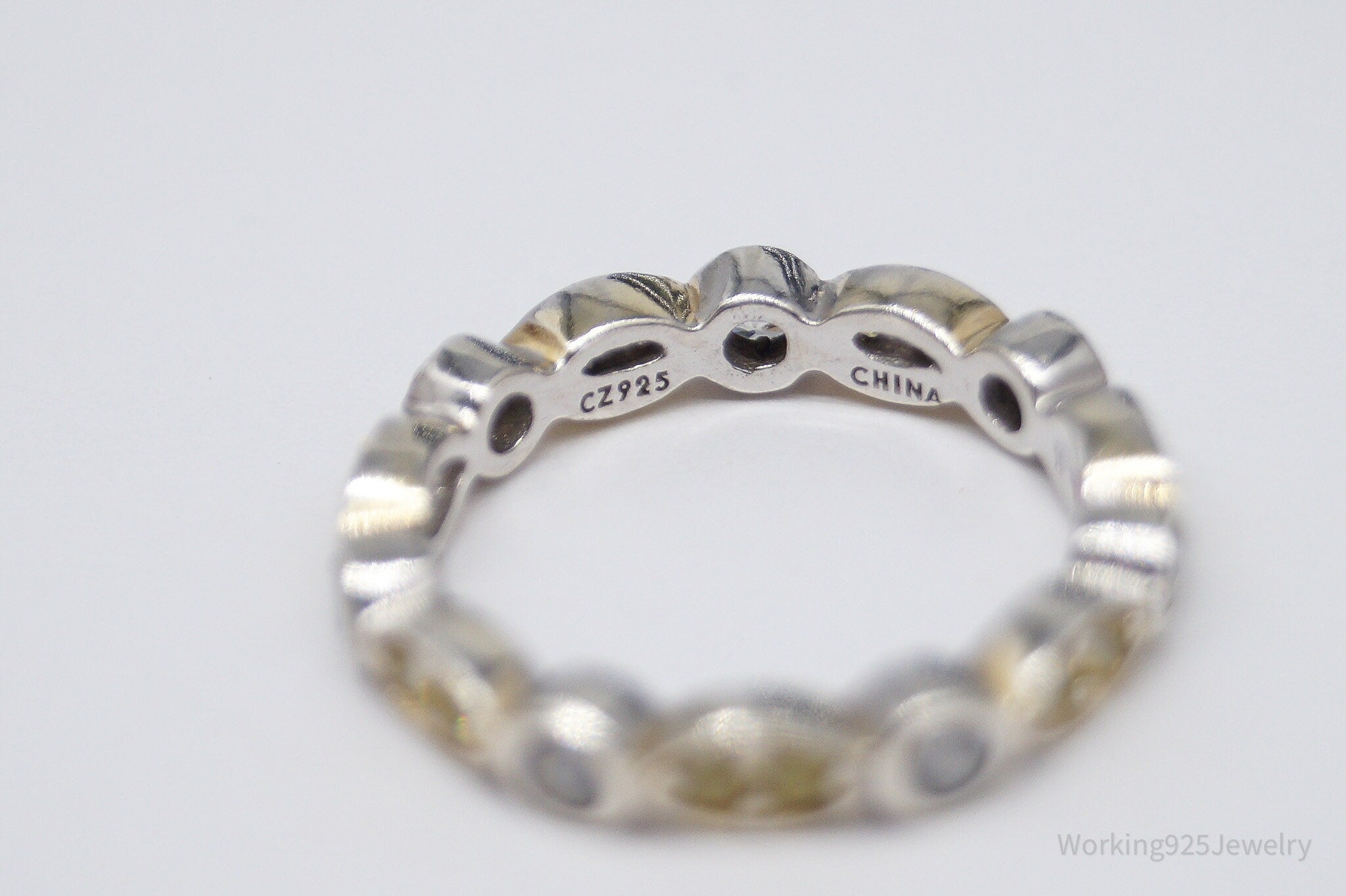 Vintage Yellow & White Cubic Zirconia Sterling Silver Ring- Size 5