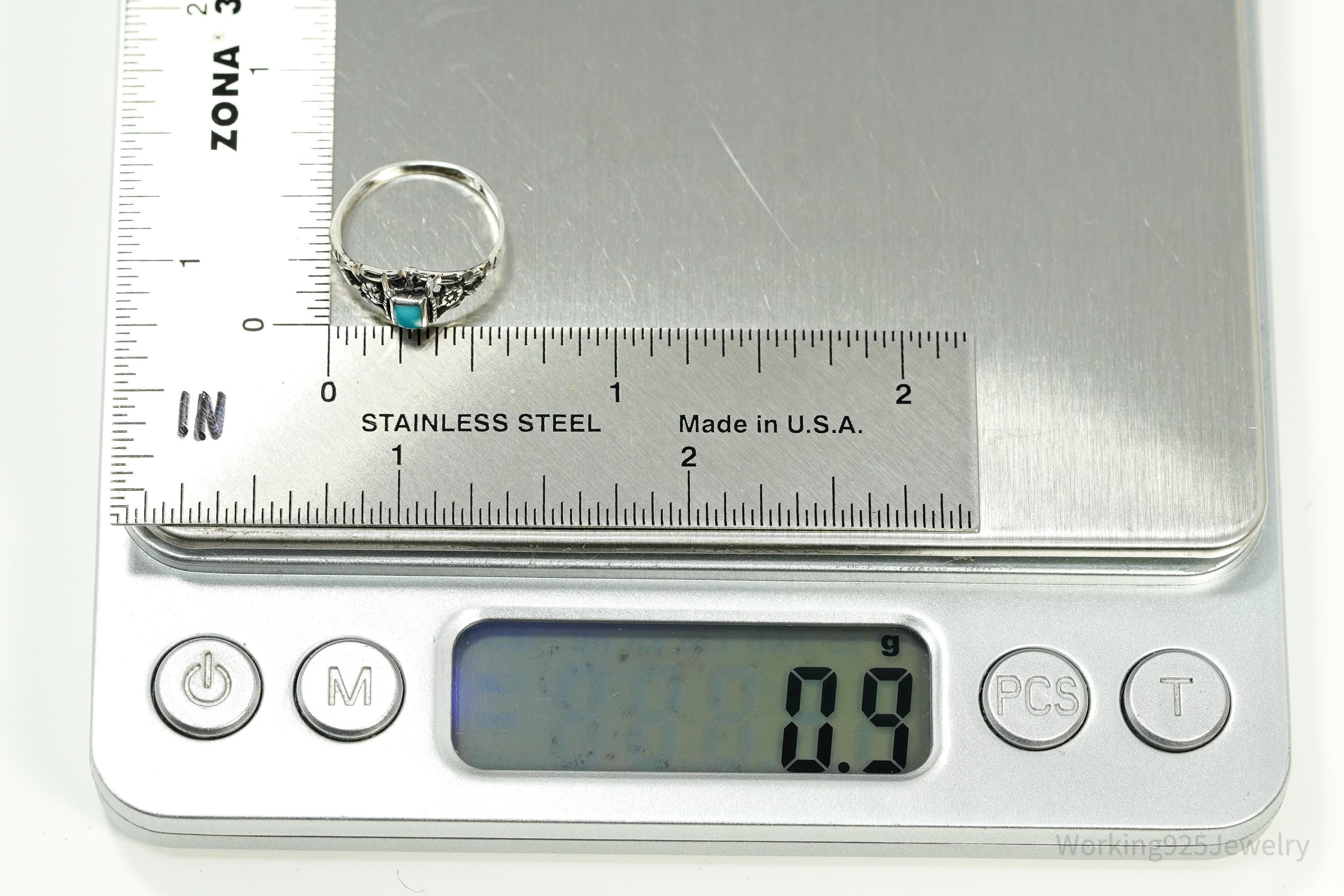 Vintage Native American Turquoise Handmade Sterling Silver Ring - Size 3