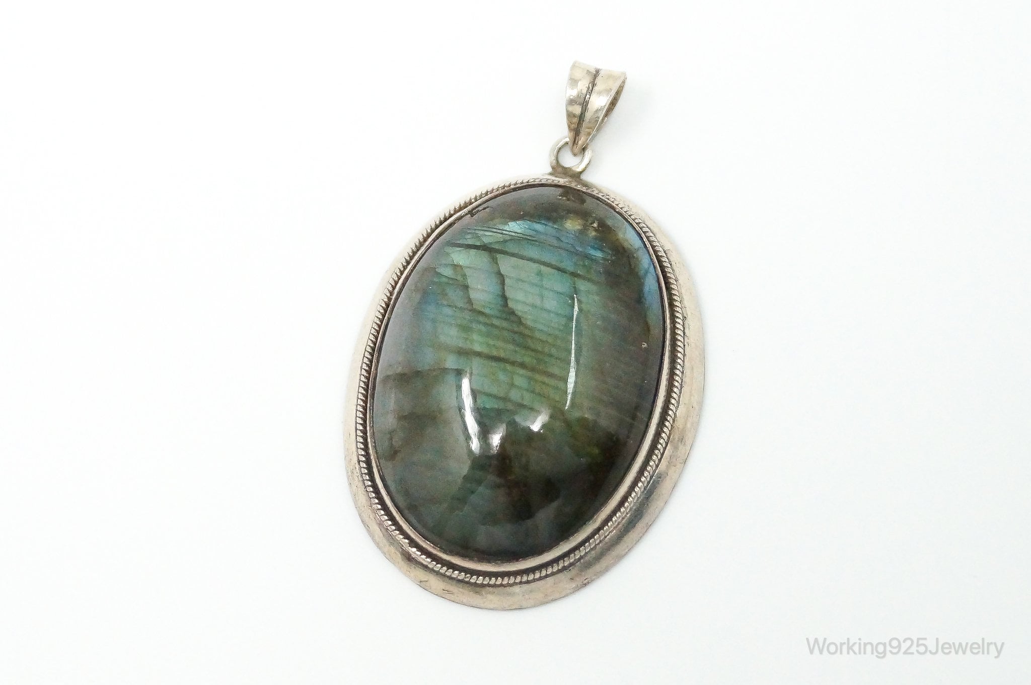 Vintage Large Labradorite Sterling Silver Necklace Pendant