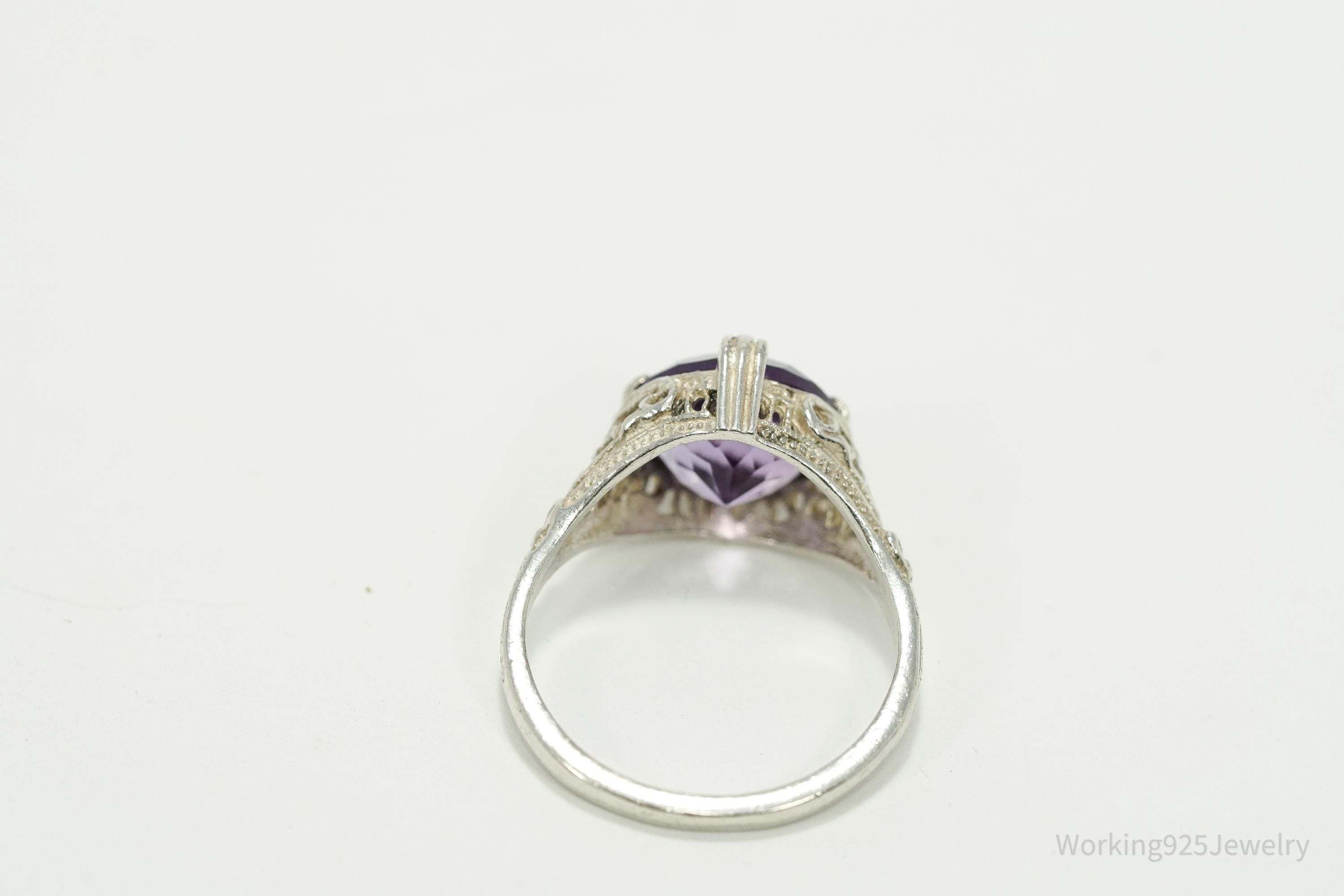 Vintage Amethyst Sterling Silver Ring - Size 7.75