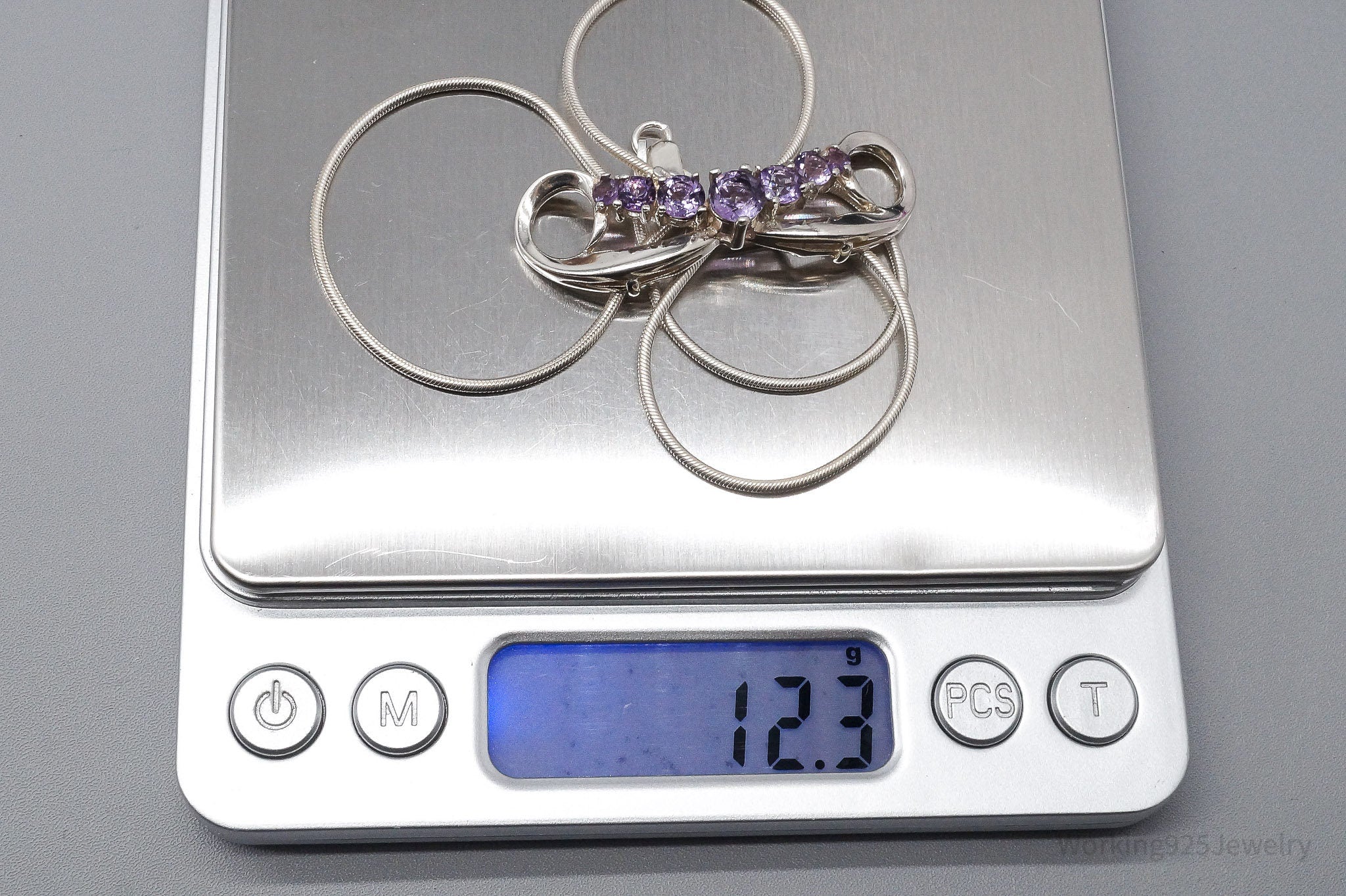 Vintage Amethyst Sterling Silver Chain Necklace 16"