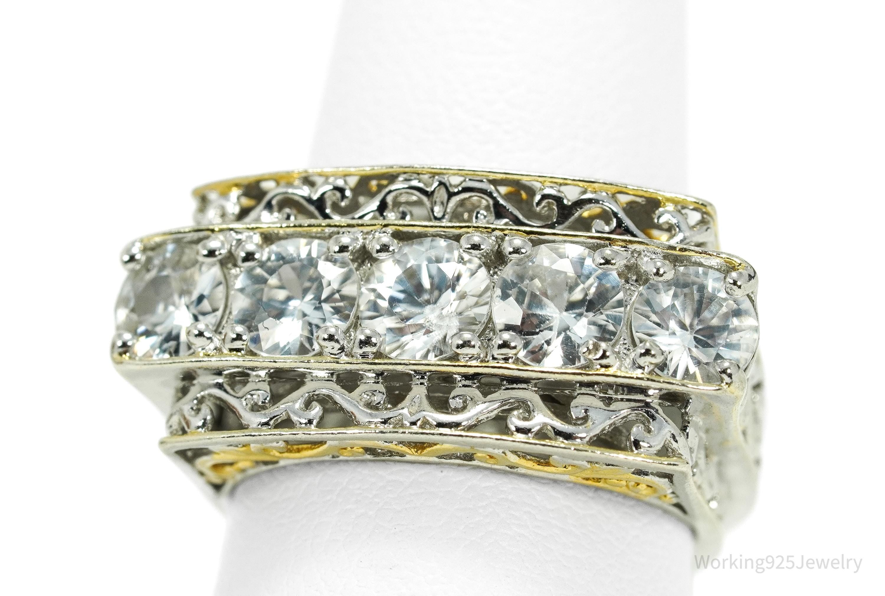 Michael Valitutti White Topaz Gold Vermeil Palladium Sterling Silver Ring Size 7.5