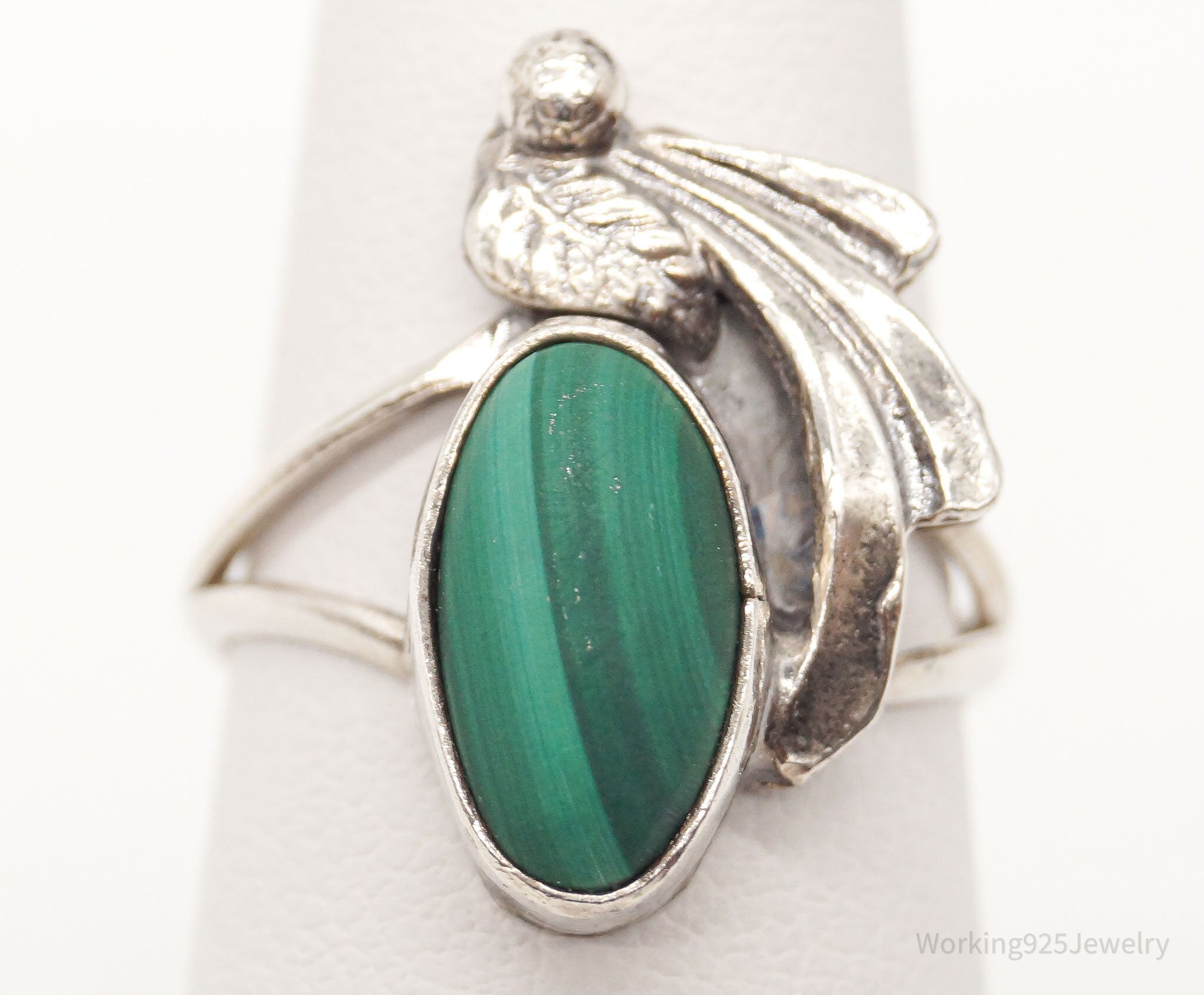 Vintage Native American Malachite Silver Ring - Size 5.25