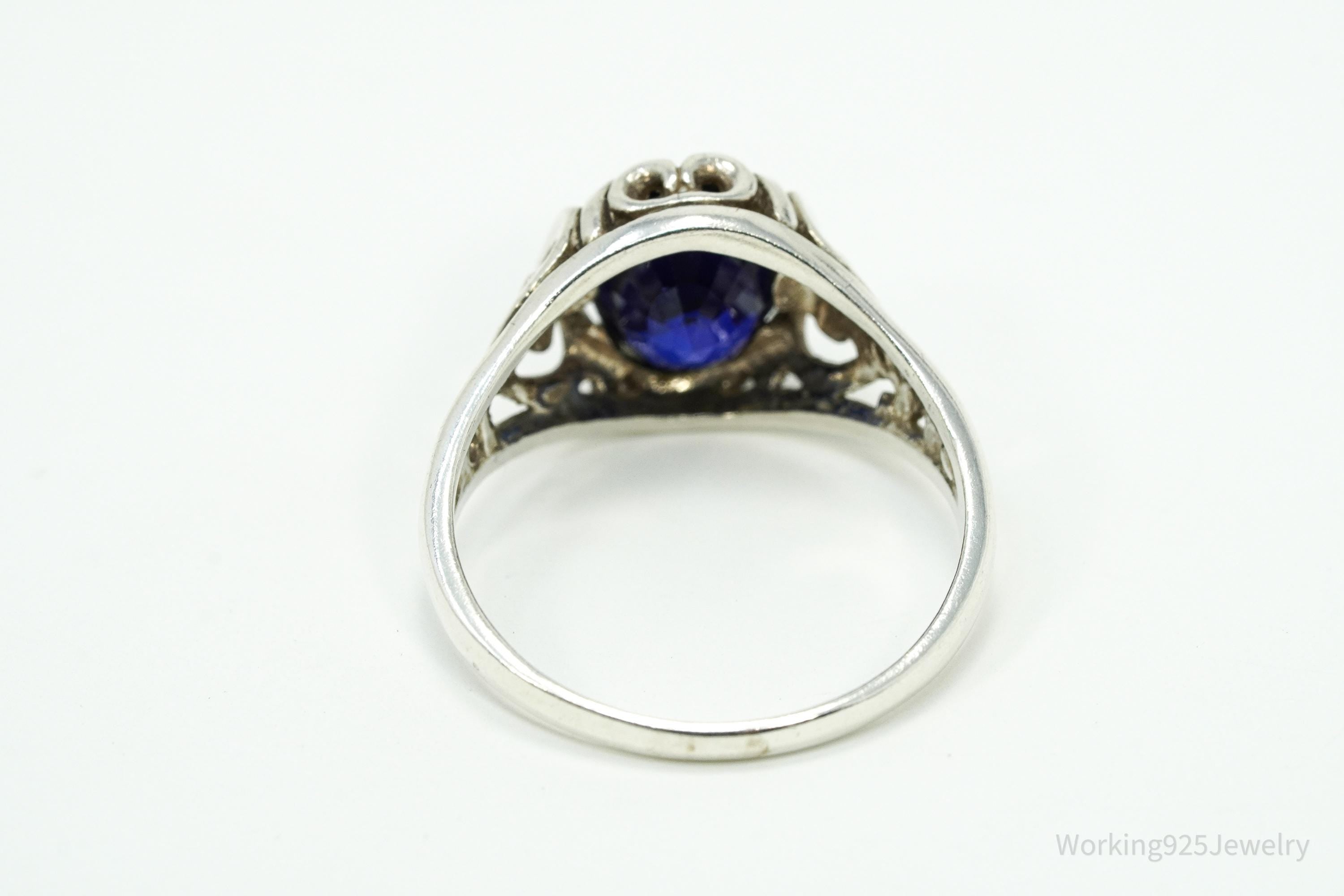 Vintage Designer Kabana Lab Blue Sapphire Sterling Silver Ring - Size 8.25