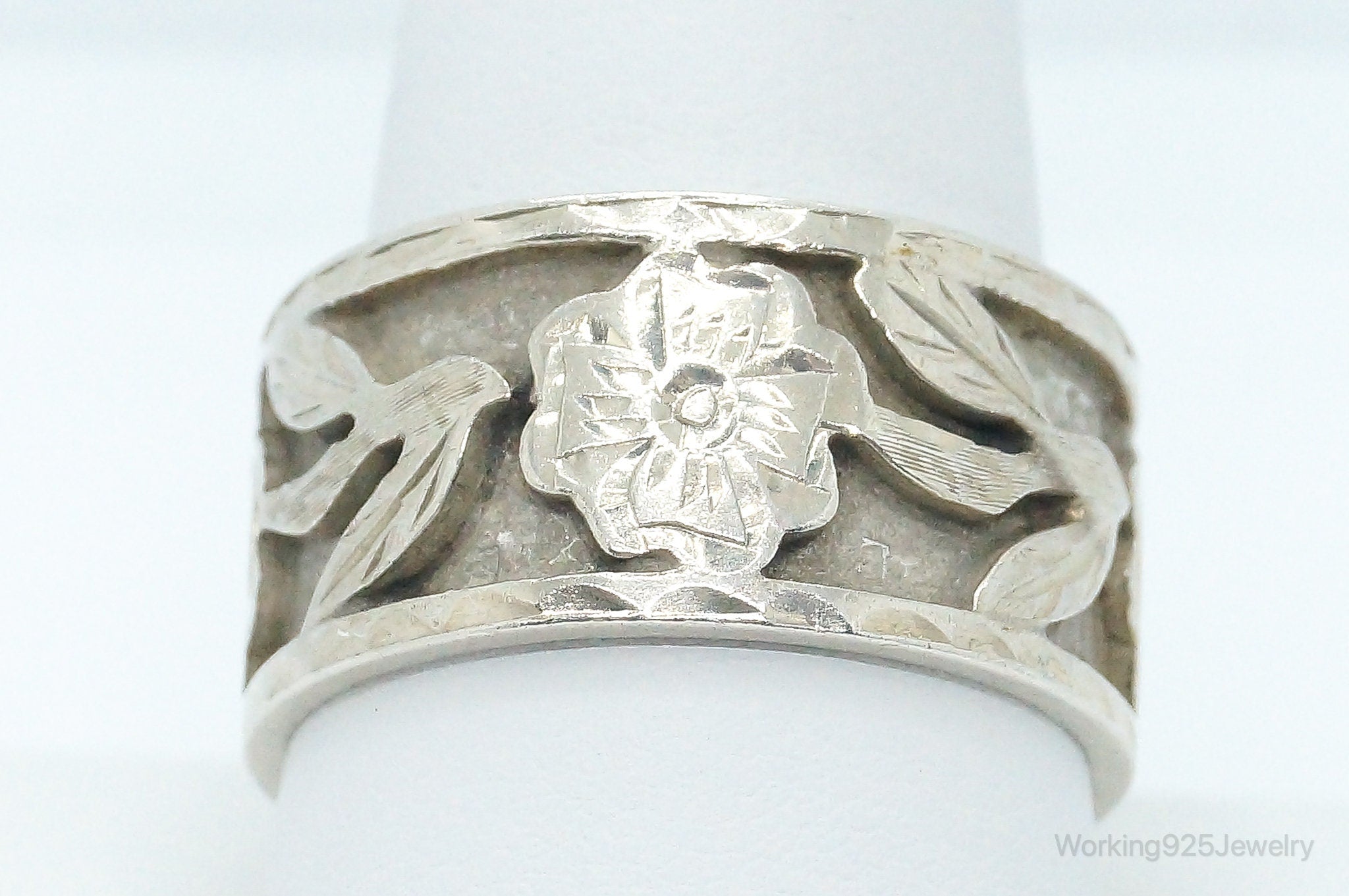 Vintage Mexico Flower Wrap Sterling Silver Ring - SZ 10.75