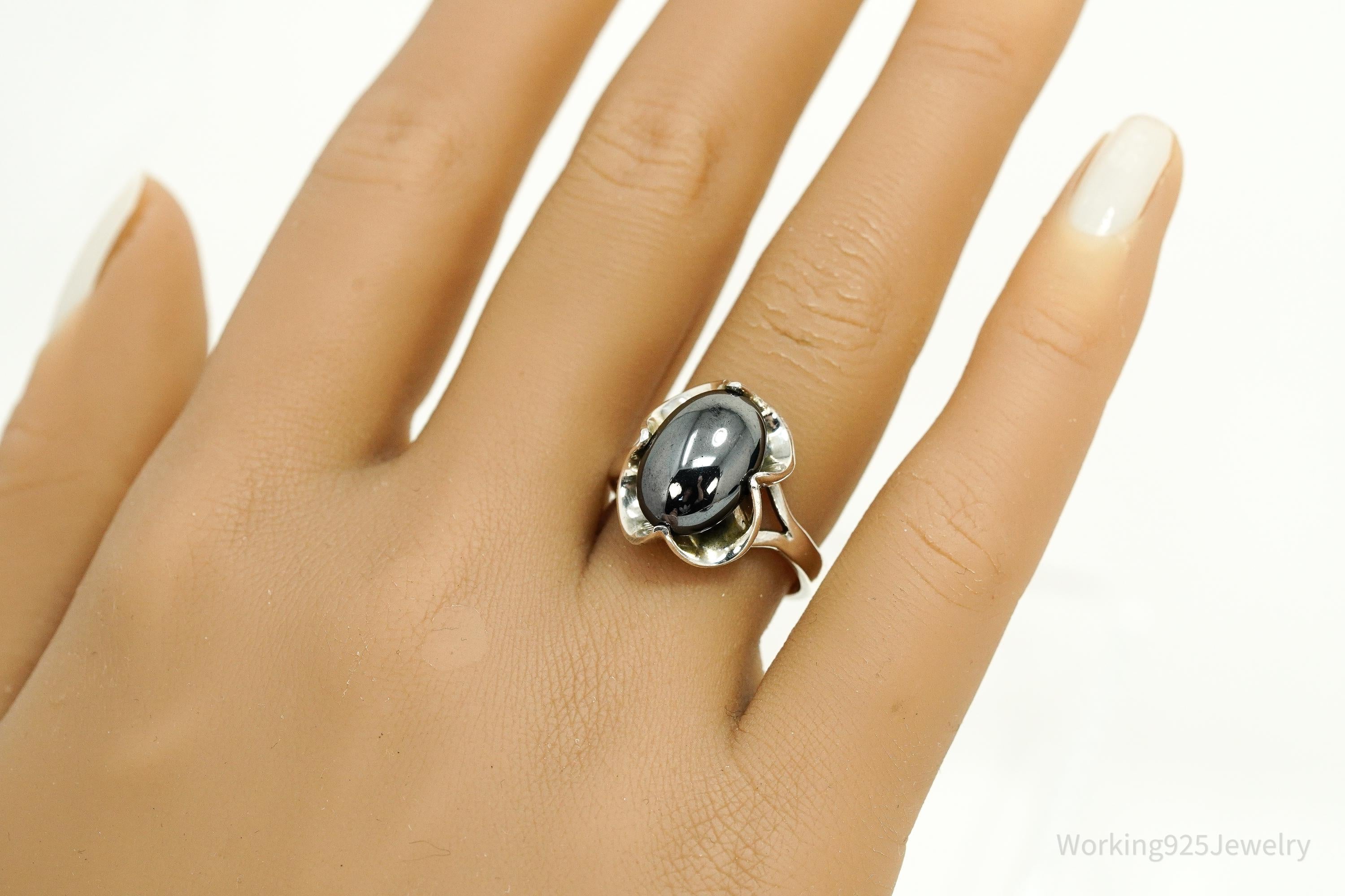 Vintage Hematite Sterling Silver Ring - Size 8