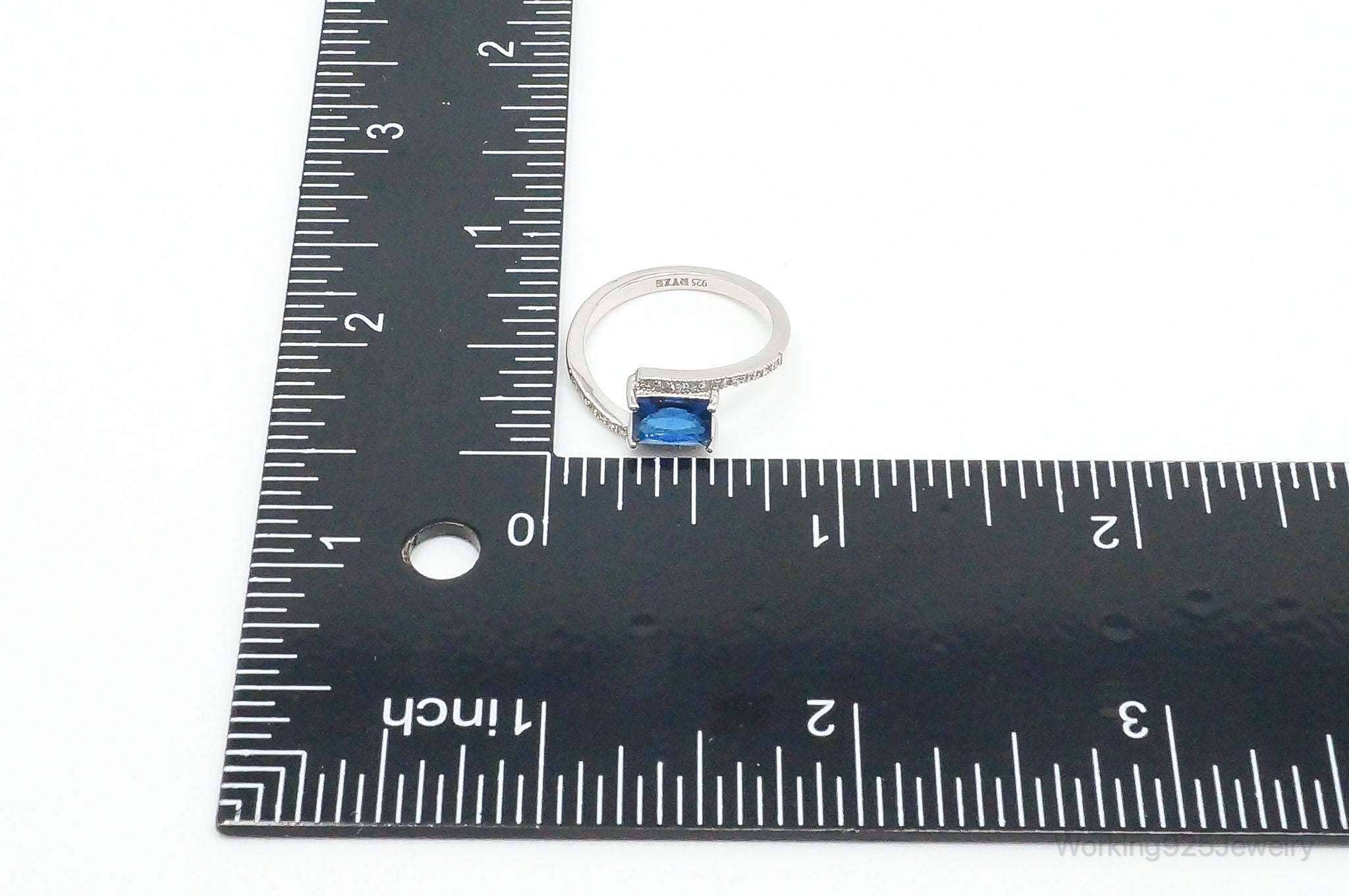 Lab Sapphire Cubic Zirconia Sterling Silver Ring - Size 6.75