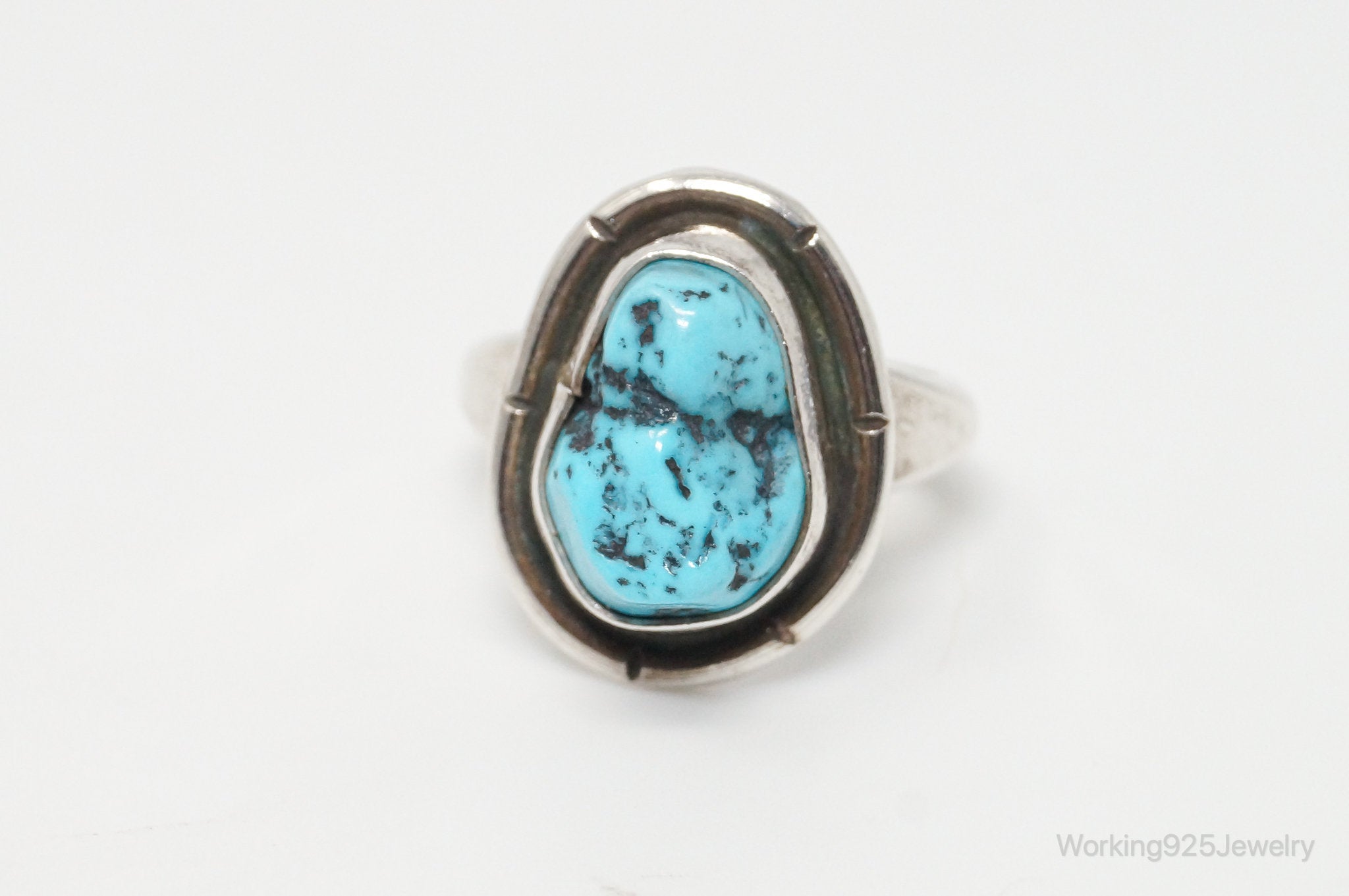 Vintage Native American Turquoise Unsigned Sterling Silver Ring - SZ 4.25