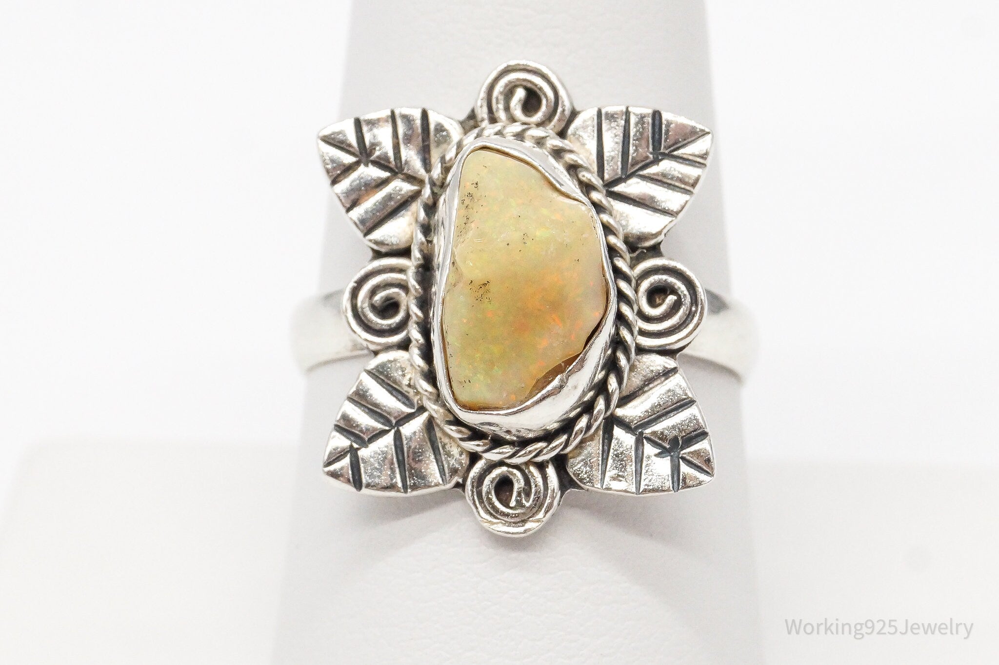 Vintage Opal Southwestern Sterling Silver Ring - Size 8.75