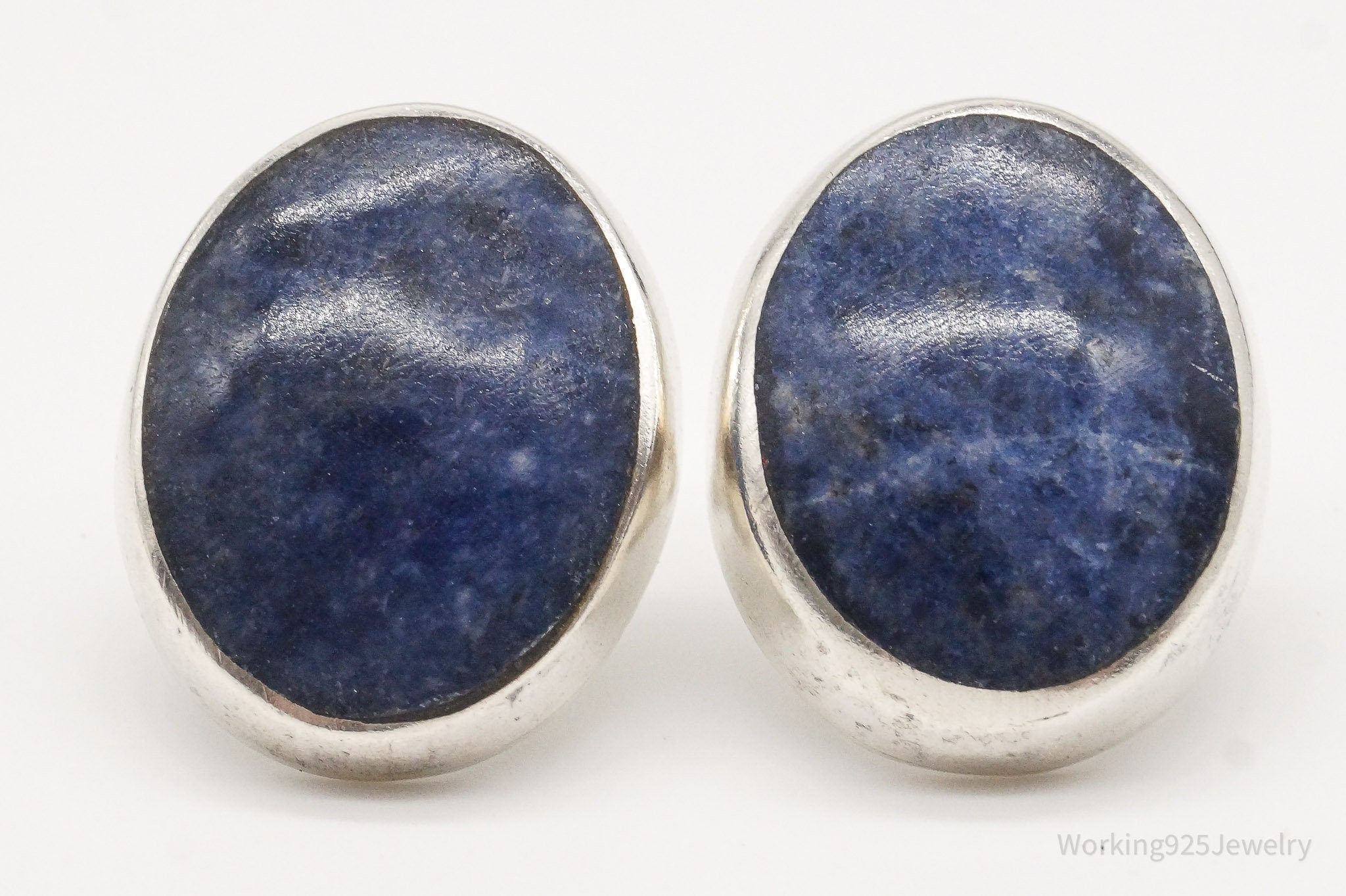 Vintage Mexico Sodalite Modernist Sterling Silver Earrings