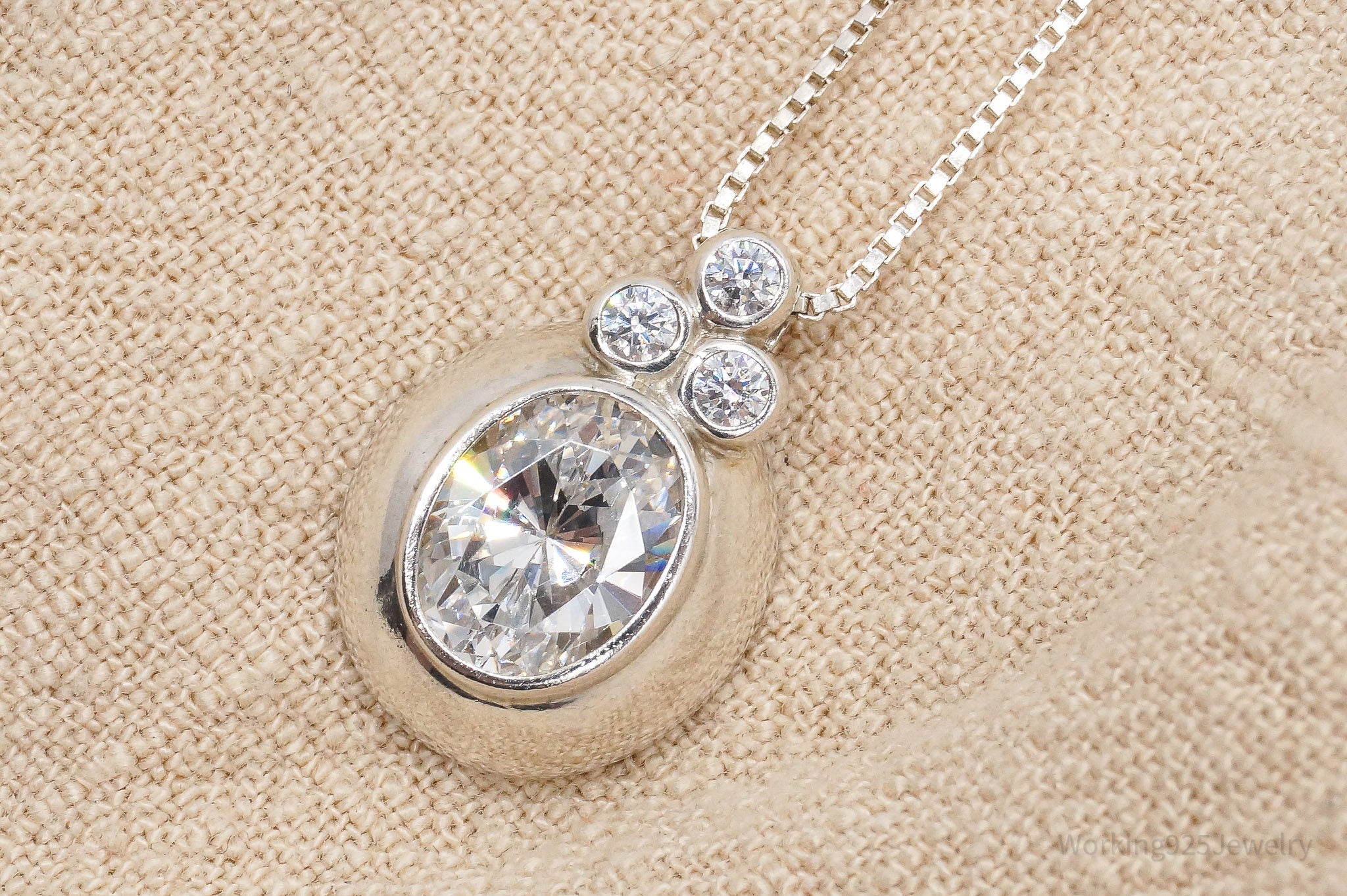 Vintage Large Diamonique Cubic Zirconia Sterling Silver Necklace 18"