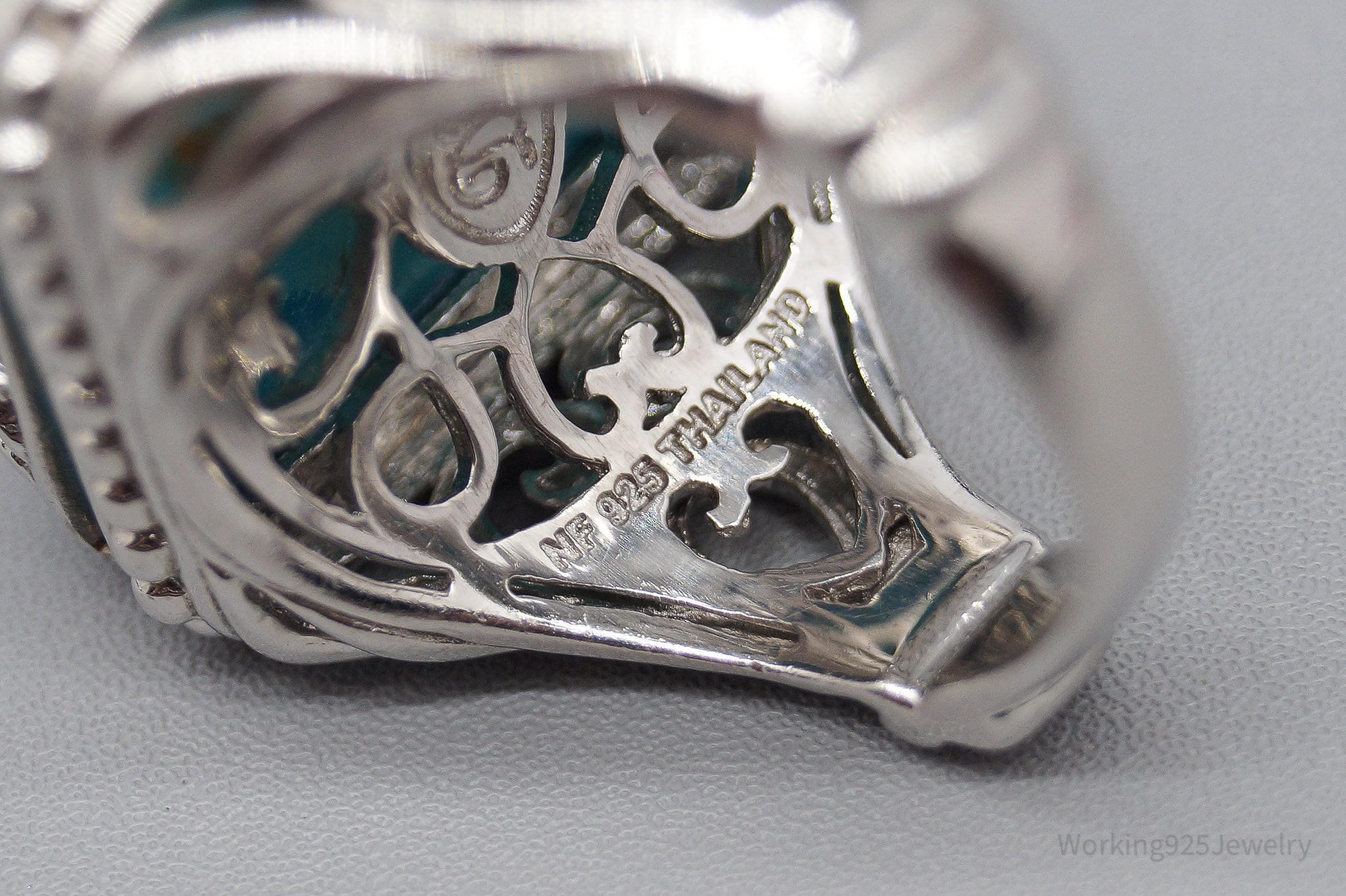 JTV DP Turquoise White Zircon Gold Sterling Silver Ring - Size 9