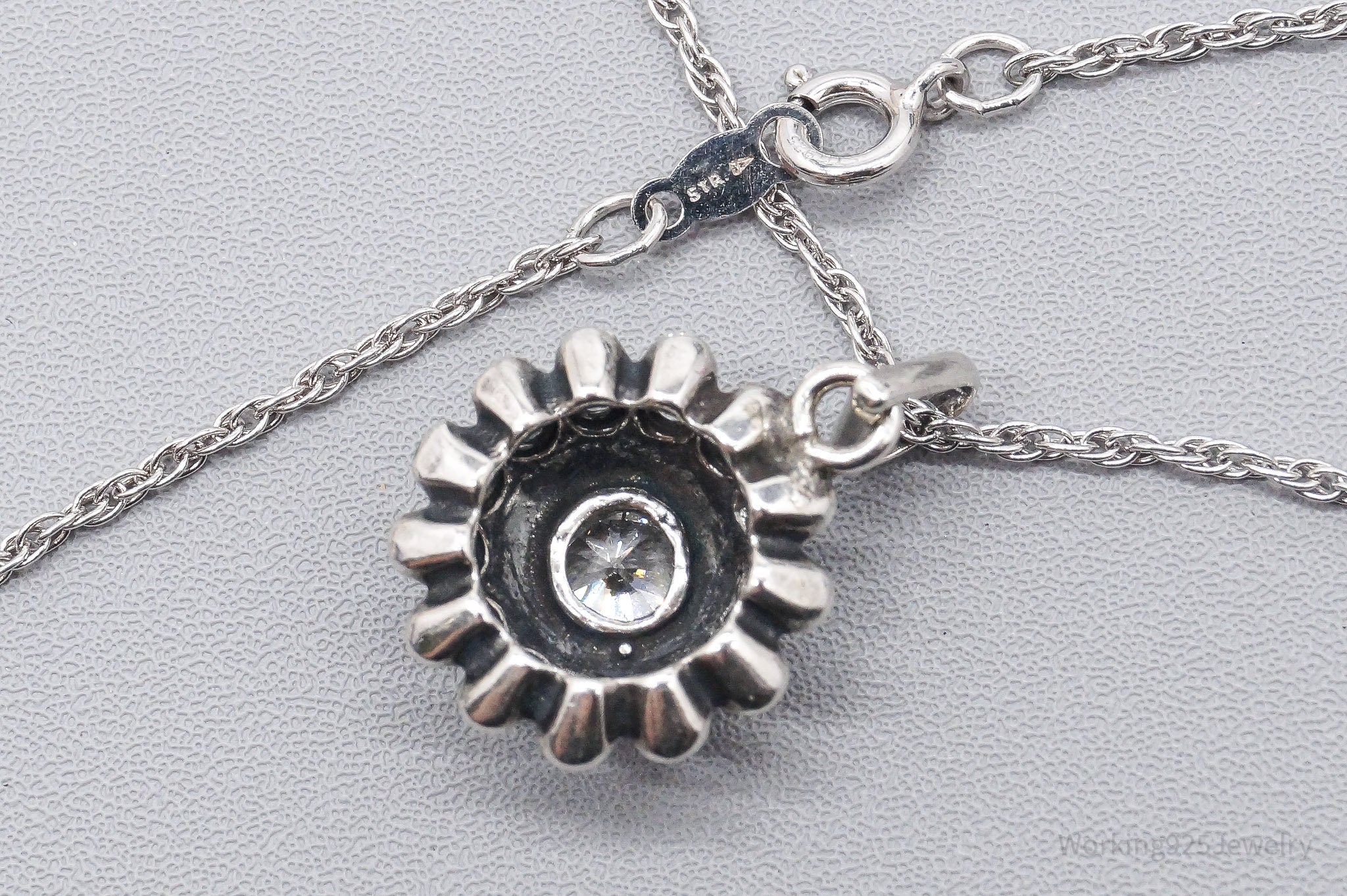 Vintage Cubic Zirconia Sterling Silver Necklace 22"