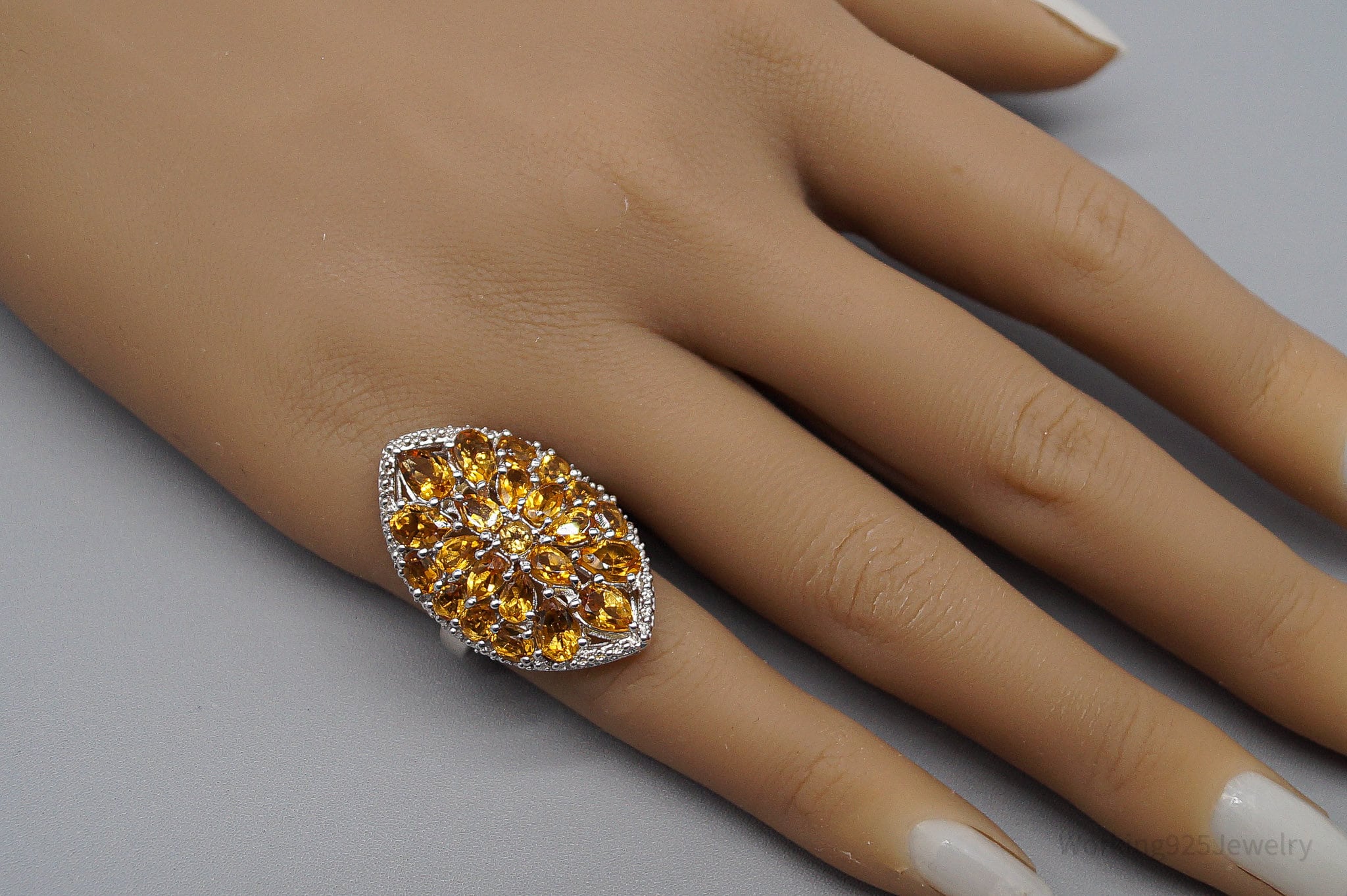 Vintage Citrine Sterling Silver Ring - Size 6.25