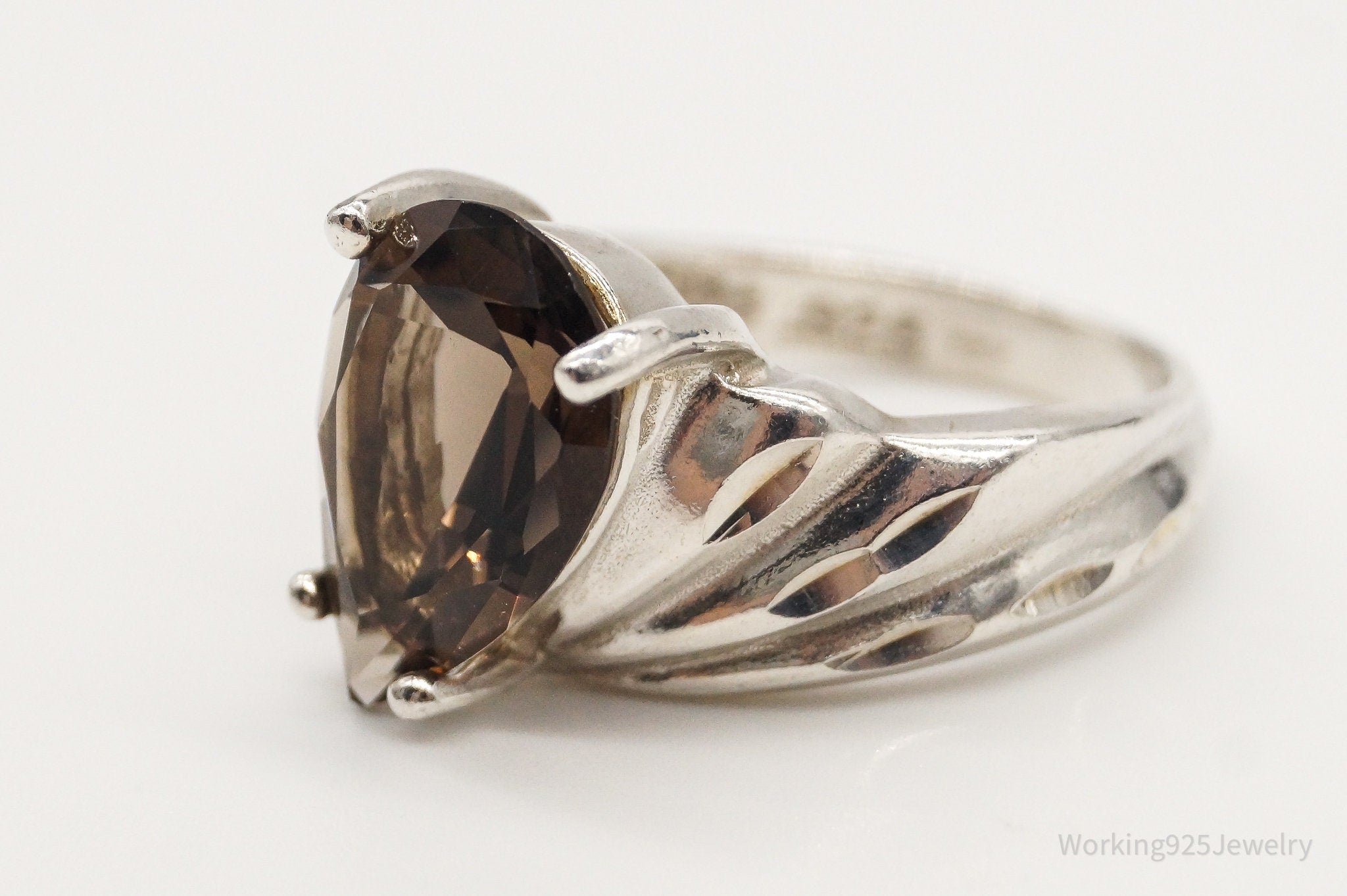 Vintage Large Smoky Topaz Sterling Silver Ring - Size 6.75