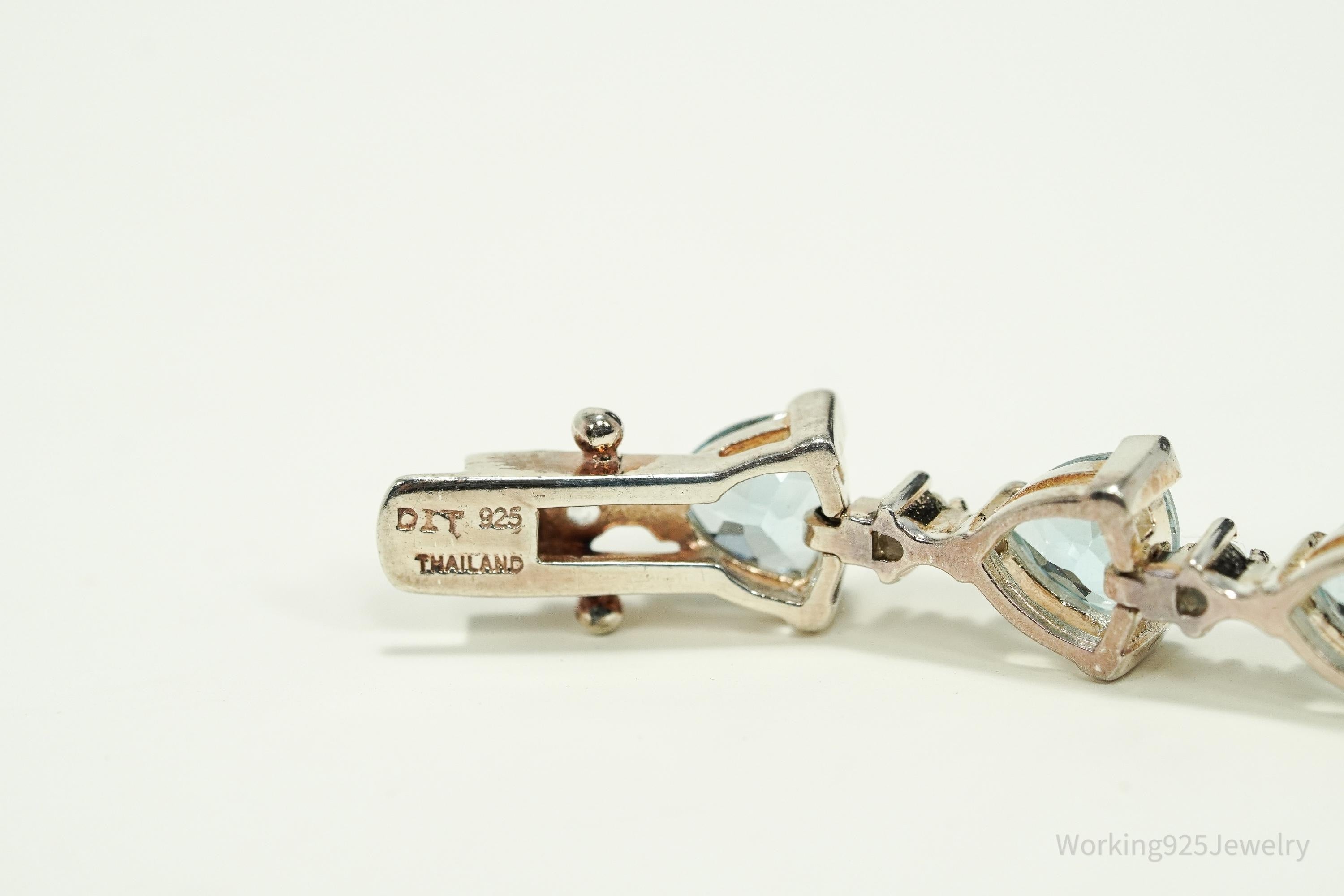 Vintage Blue Topaz & Cubic Zirconia Sterling Silver Bracelet 7.25"