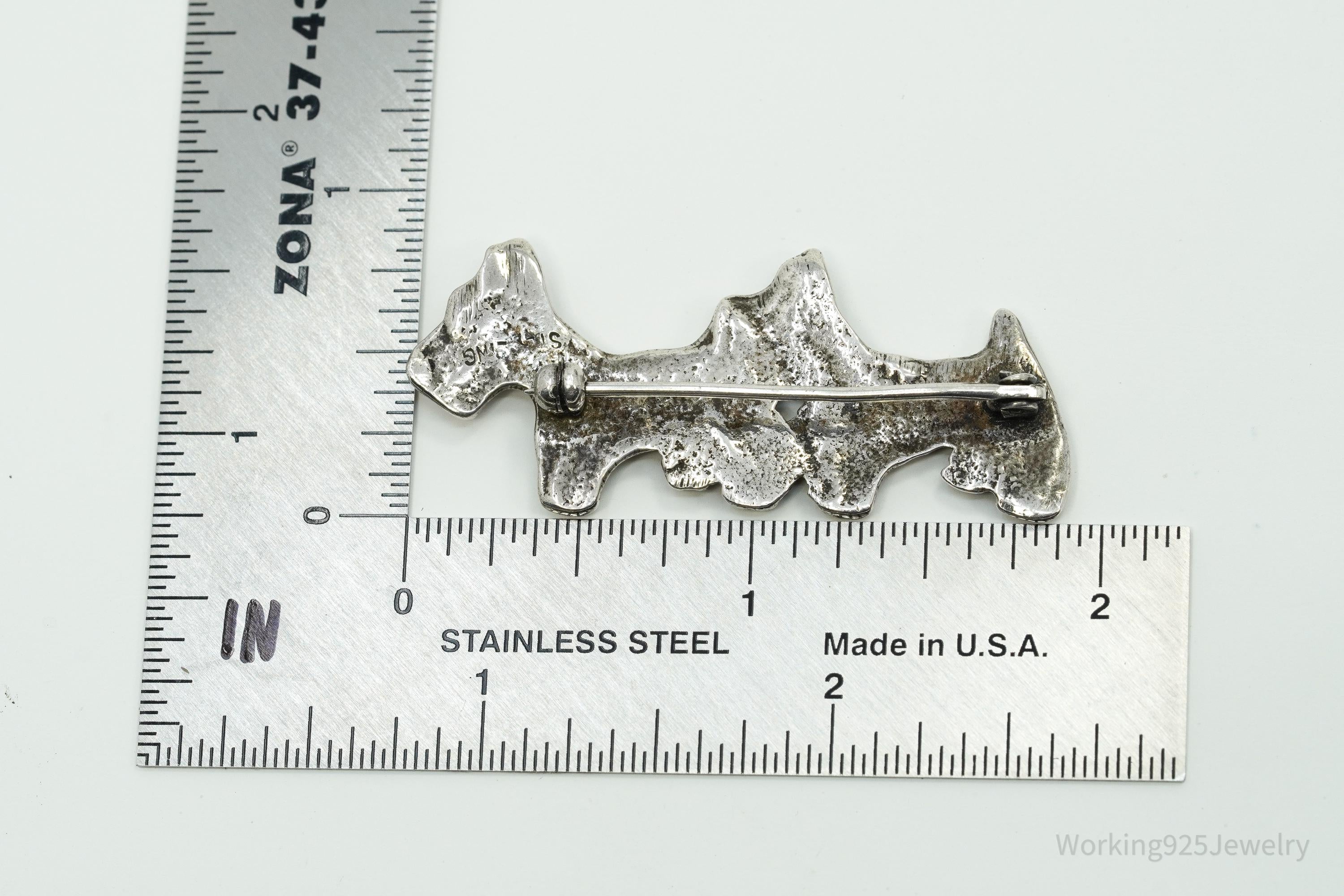 Vintage Scottish Scottie Dogs Sterling Silver Brooch Pin