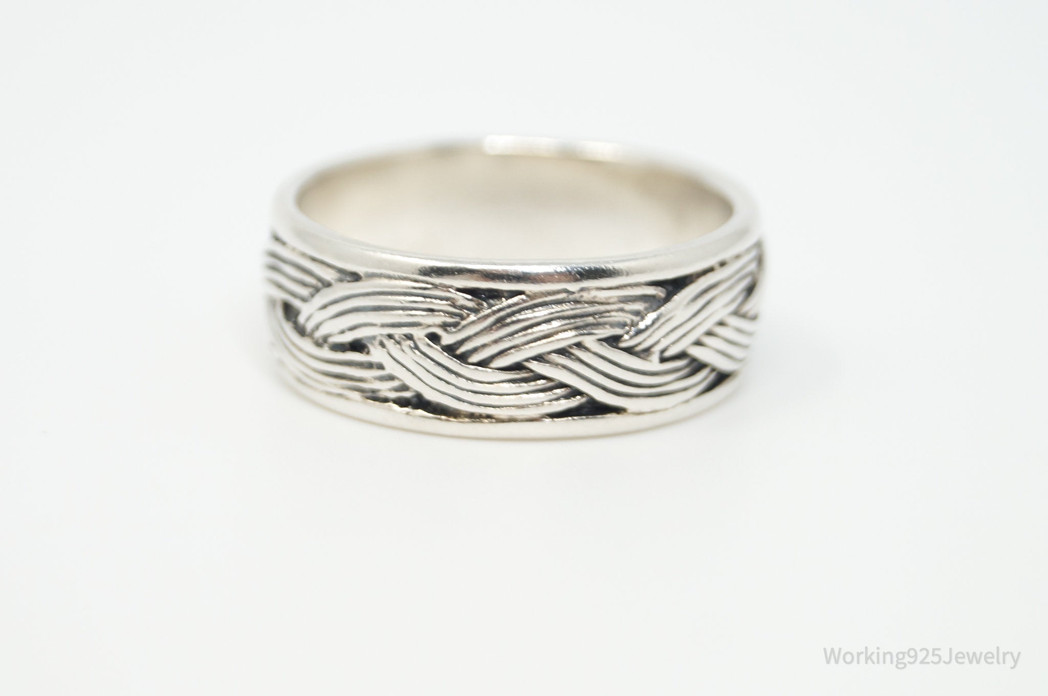 Vintage Modern Weave Braid Rope Sterling Silver Band Ring - Size 8.75