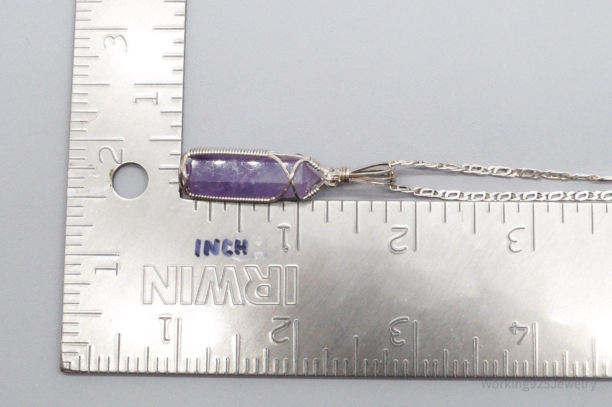 Vintage Amethyst Crystal Sterling Silver Necklace 2"